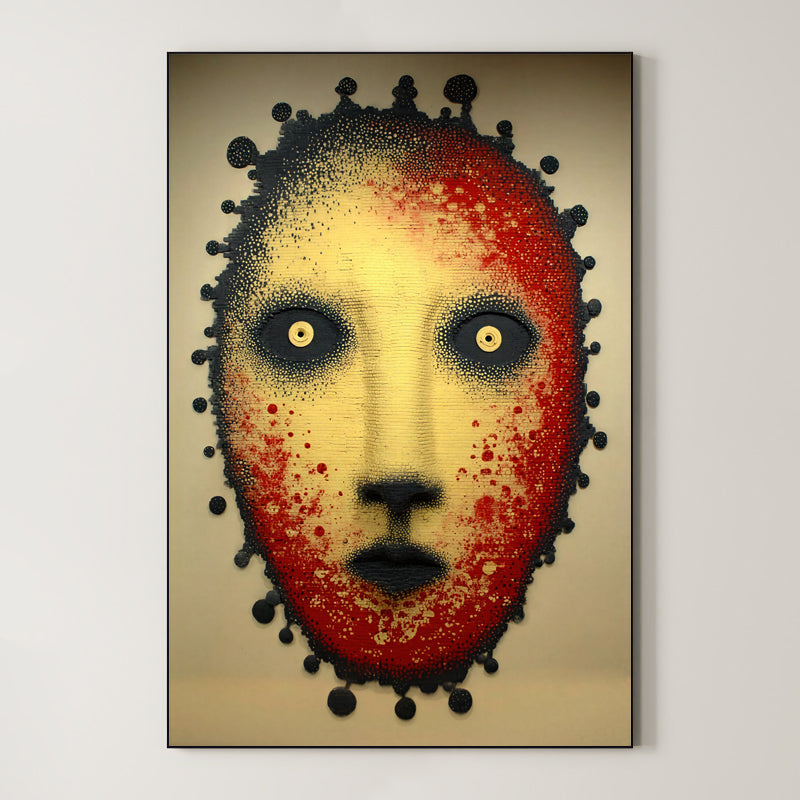 Crimson Presence – Surreal Folk Stipple Mask Wall Art 588 Main image