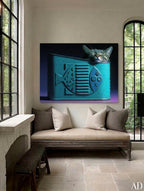 Whimsical Cat Piece – Surreal Playful Feline Wall Art 048