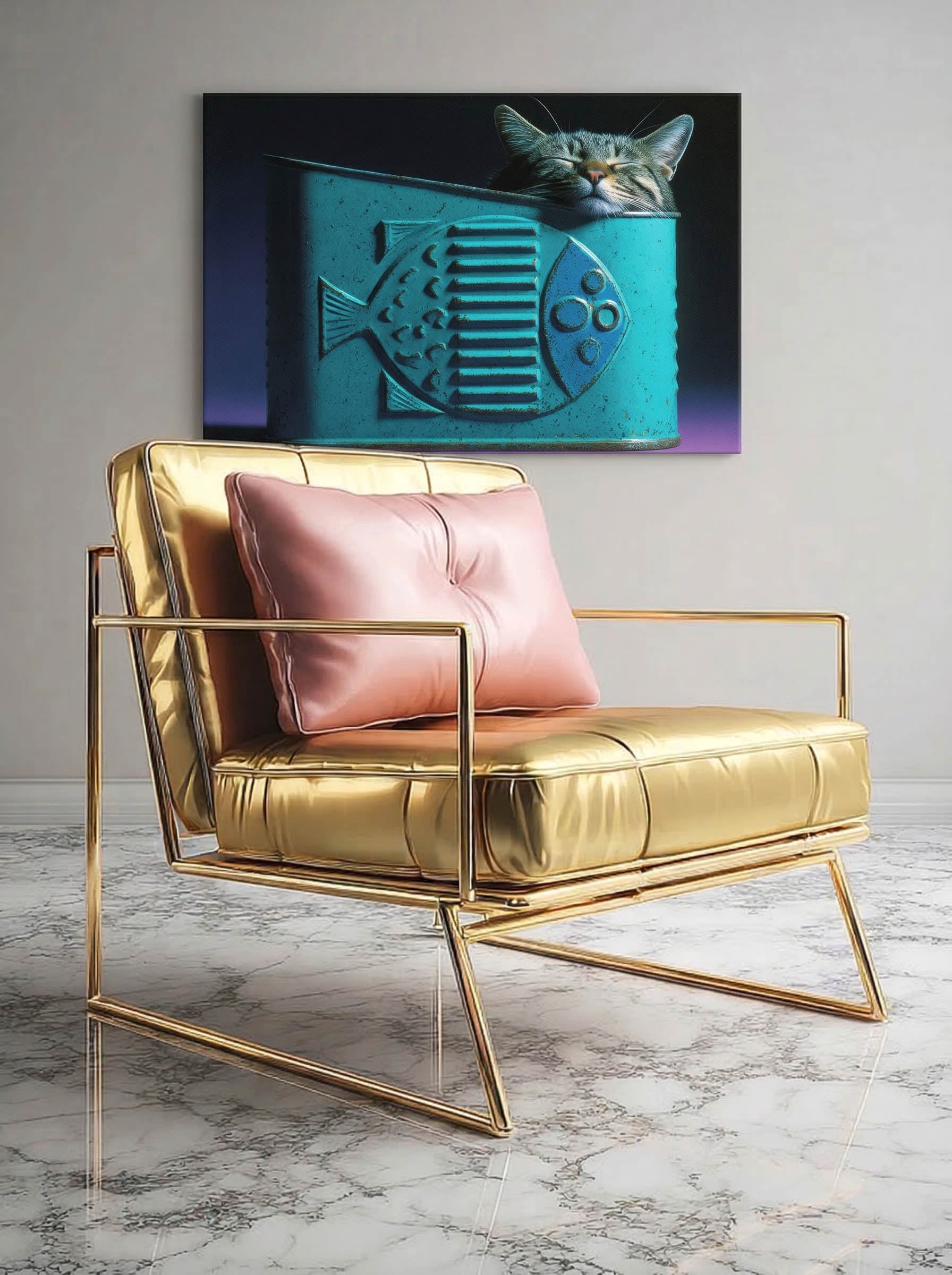 Whimsical Cat Piece – Surreal Playful Feline Wall Art 048
