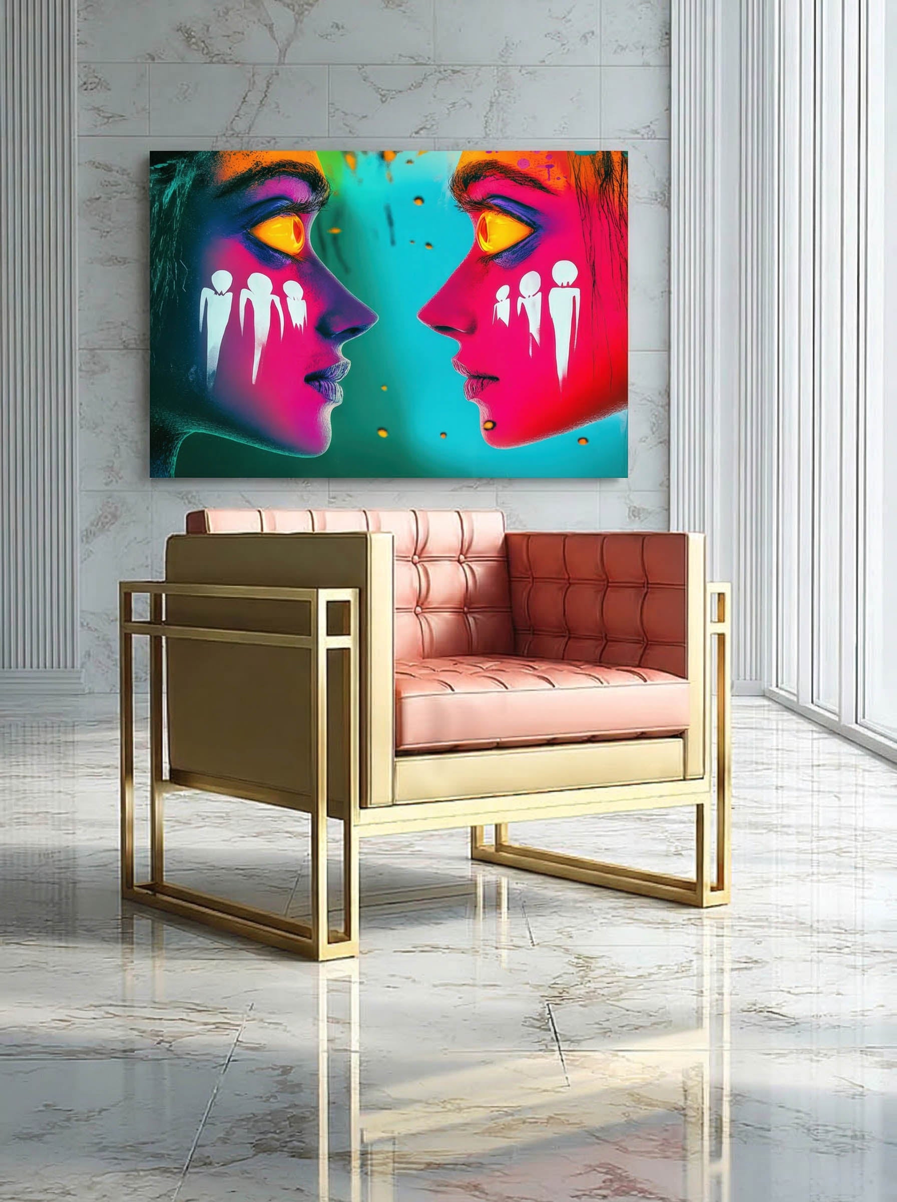 Magenta Echoes – Surreal Psychedelic Dual Portrait Wall Art 071