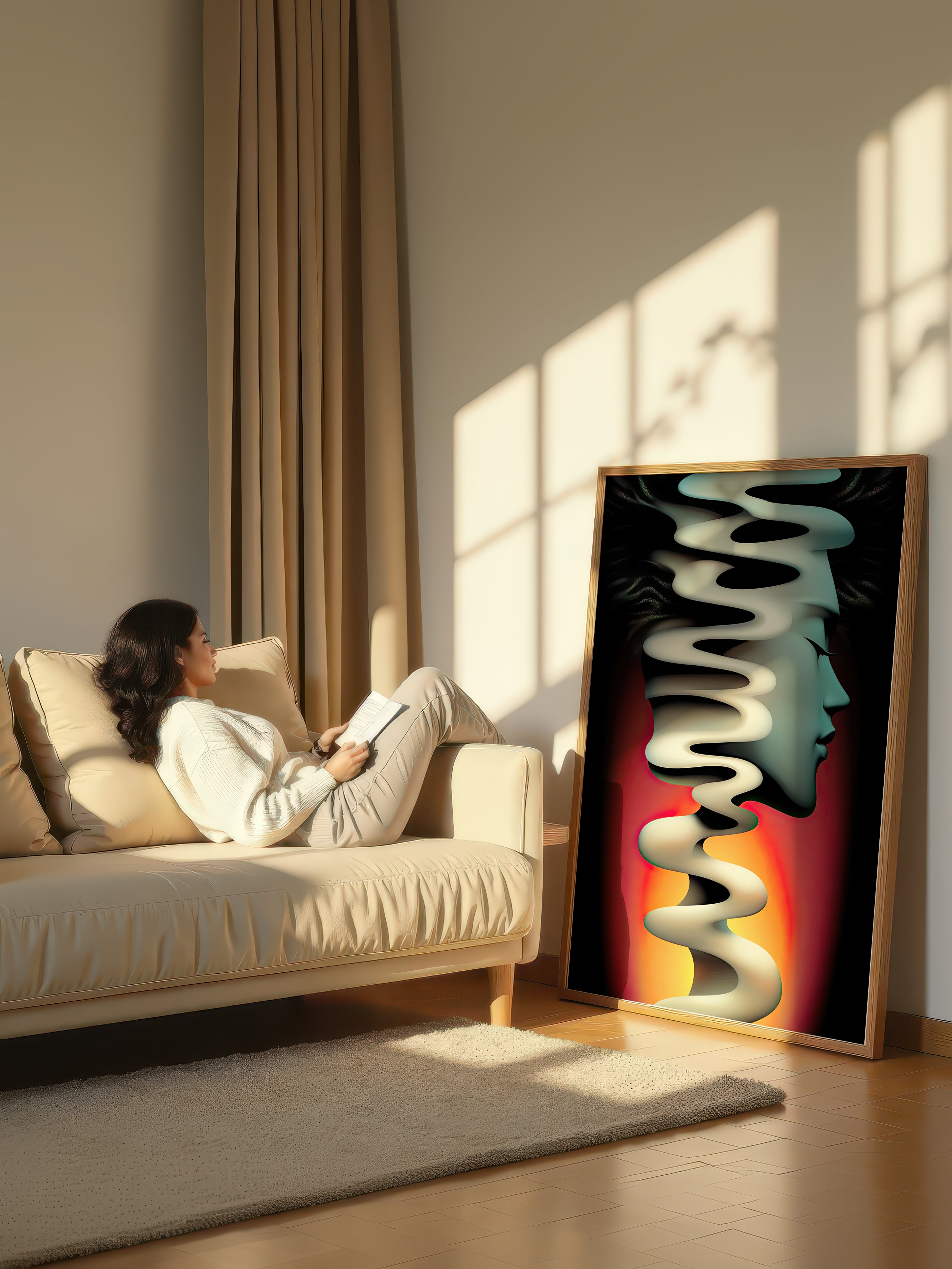 Fluid Mind – Surreal Teal Abstract Portrait Wall Art 513