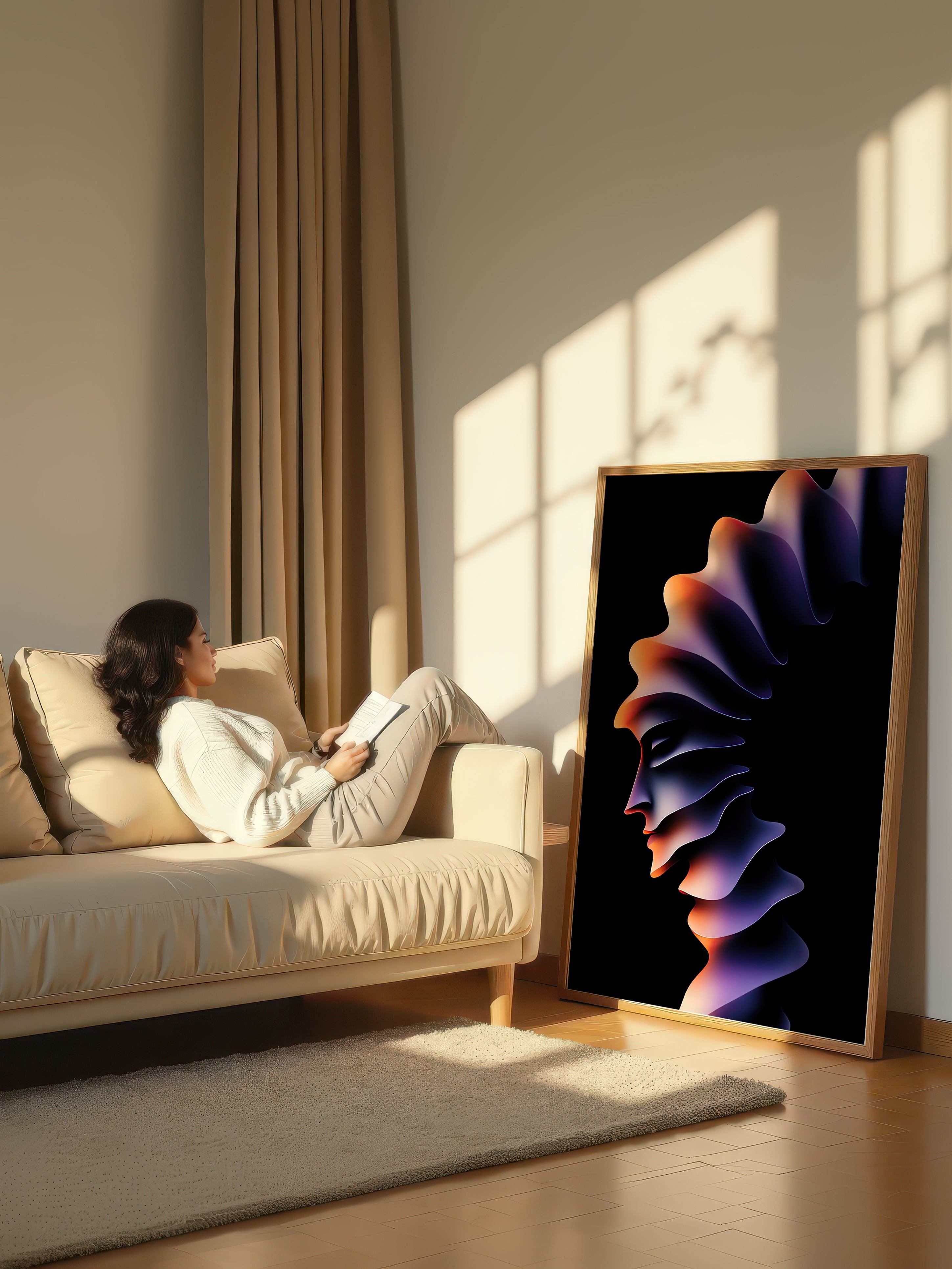 Prism Pulse – Surreal Purple Orange Portrait Wall Art 523