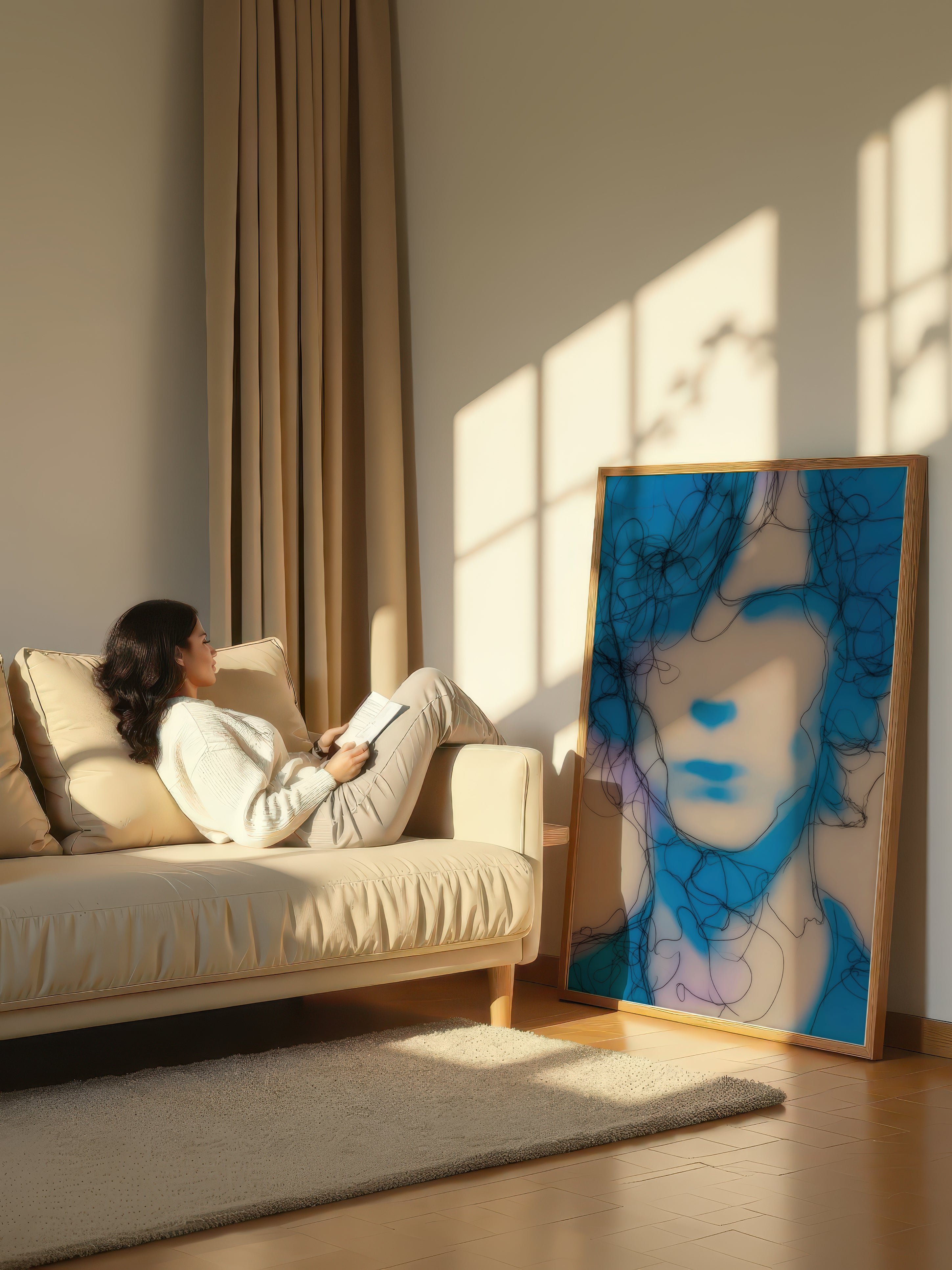Minimalist Blue Portrait – Surreal Minimalist Wall Art 492