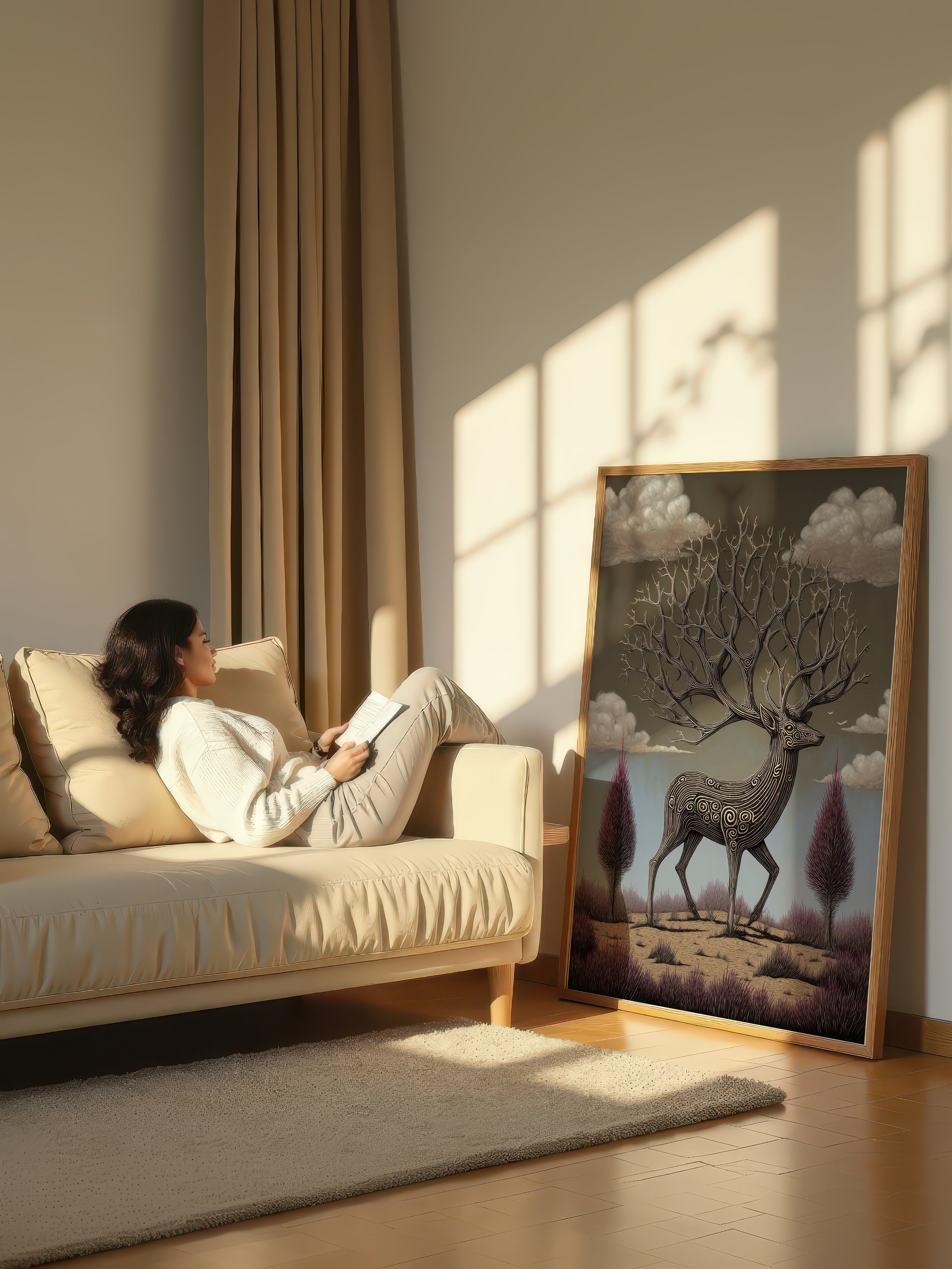The Ancient Guardian – Surreal Geometric Stag Wall Art 484