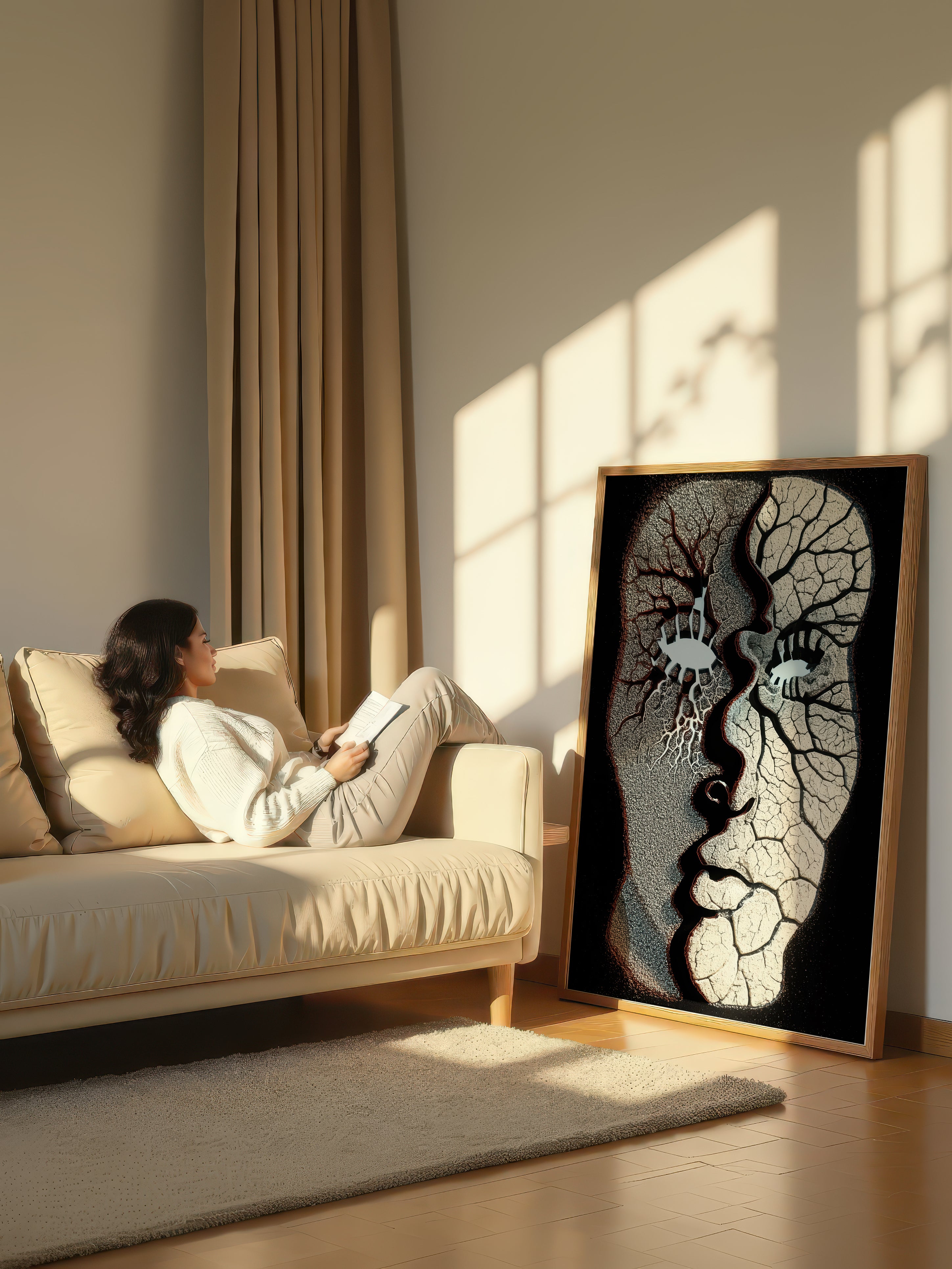 Divided Reflection – Surreal Fractured Duality Wall Art 539