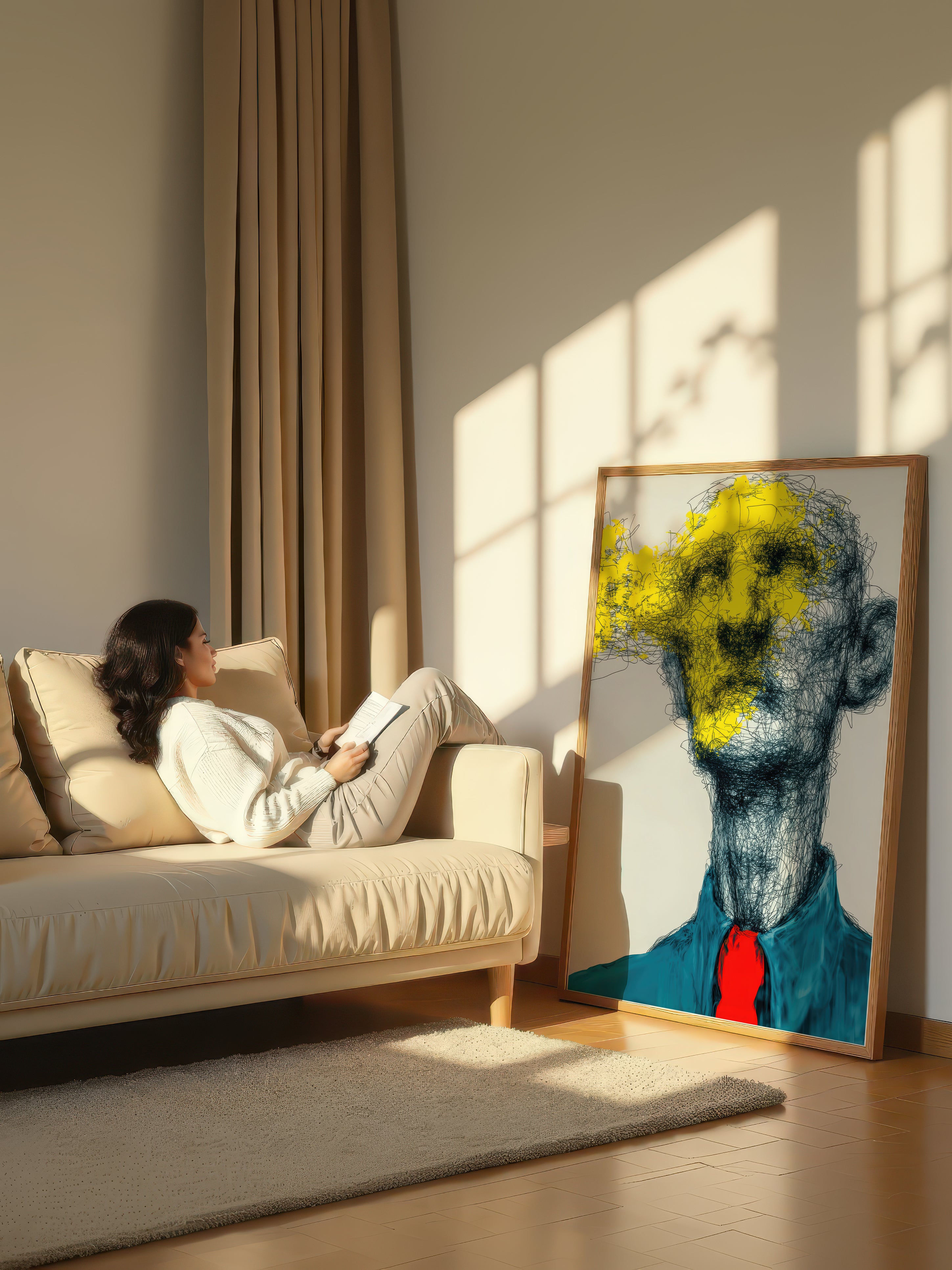 Yellow Splash – Surreal Expressive Line Portrait Wall Art 426