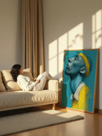 Teal Profile – Surreal Expressive Line Portrait Wall Art 428