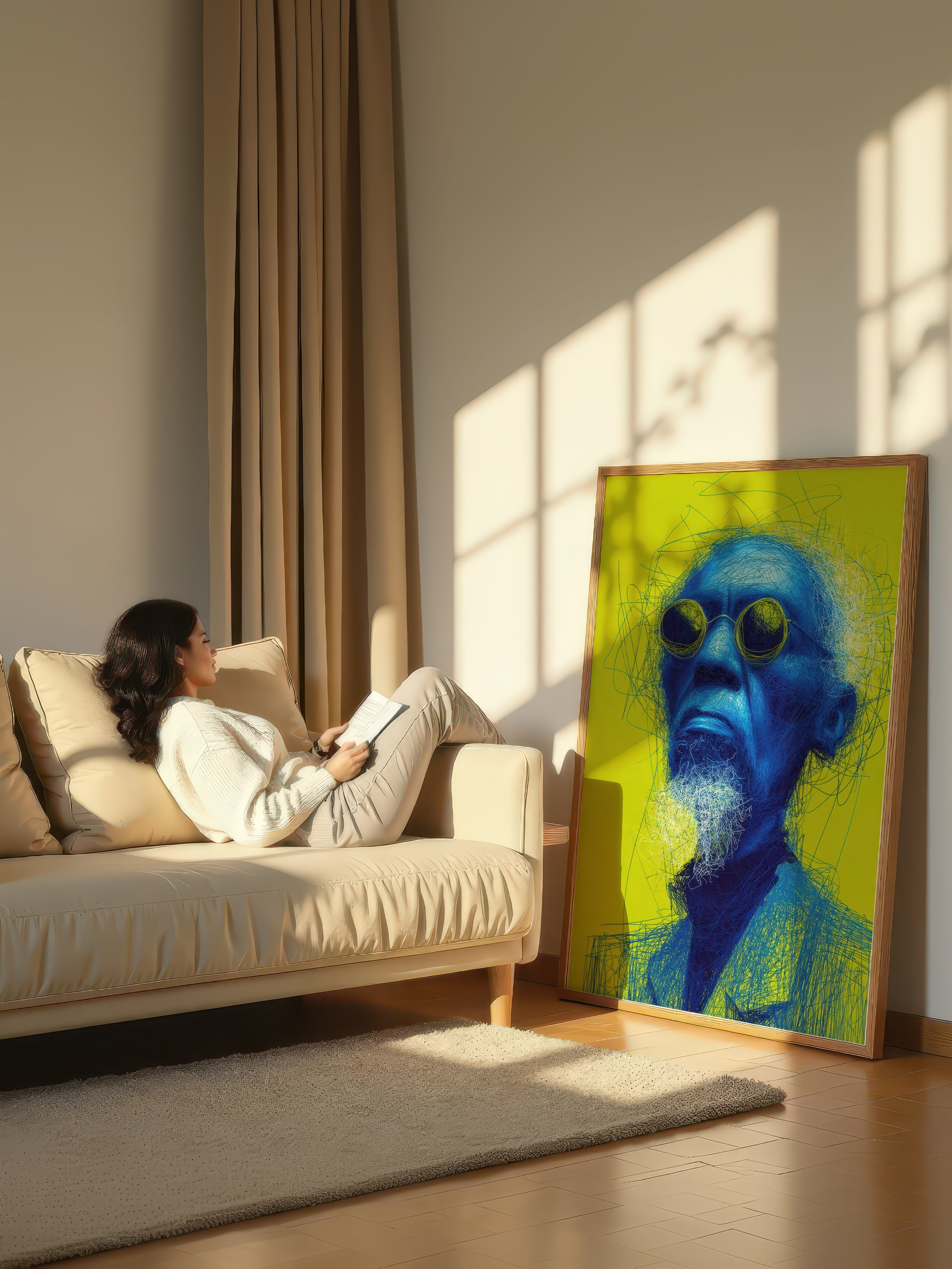 Blue Elder – Surreal Urban Line Art Portrait Wall Art 427