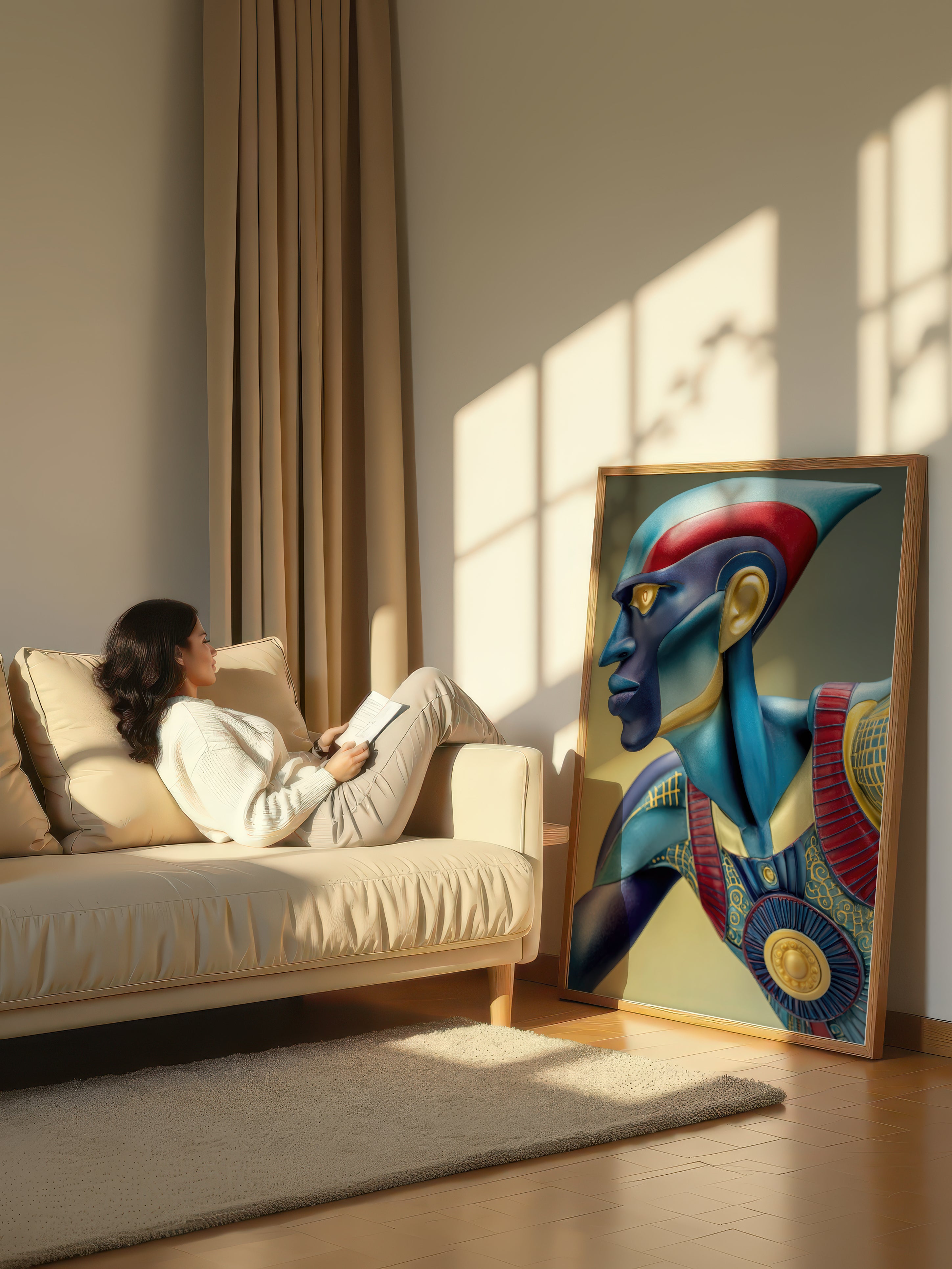 Cobalt Guardian – Surreal Heroic Armored Profile Wall Art 466