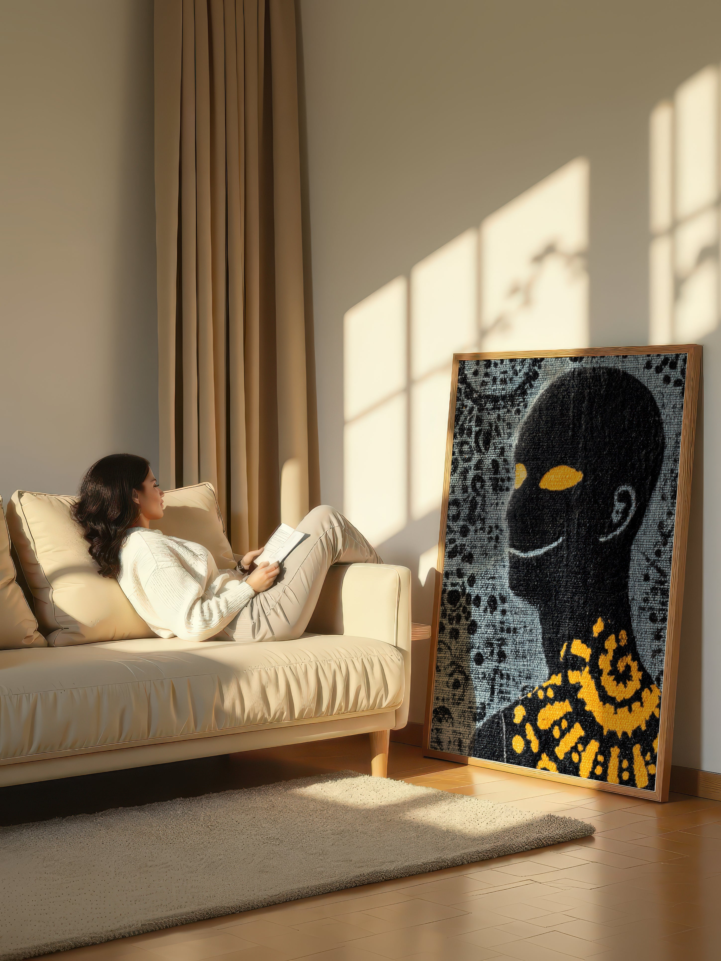 Amber Gaze – Surreal Folk Swirl Figure Wall Art 590