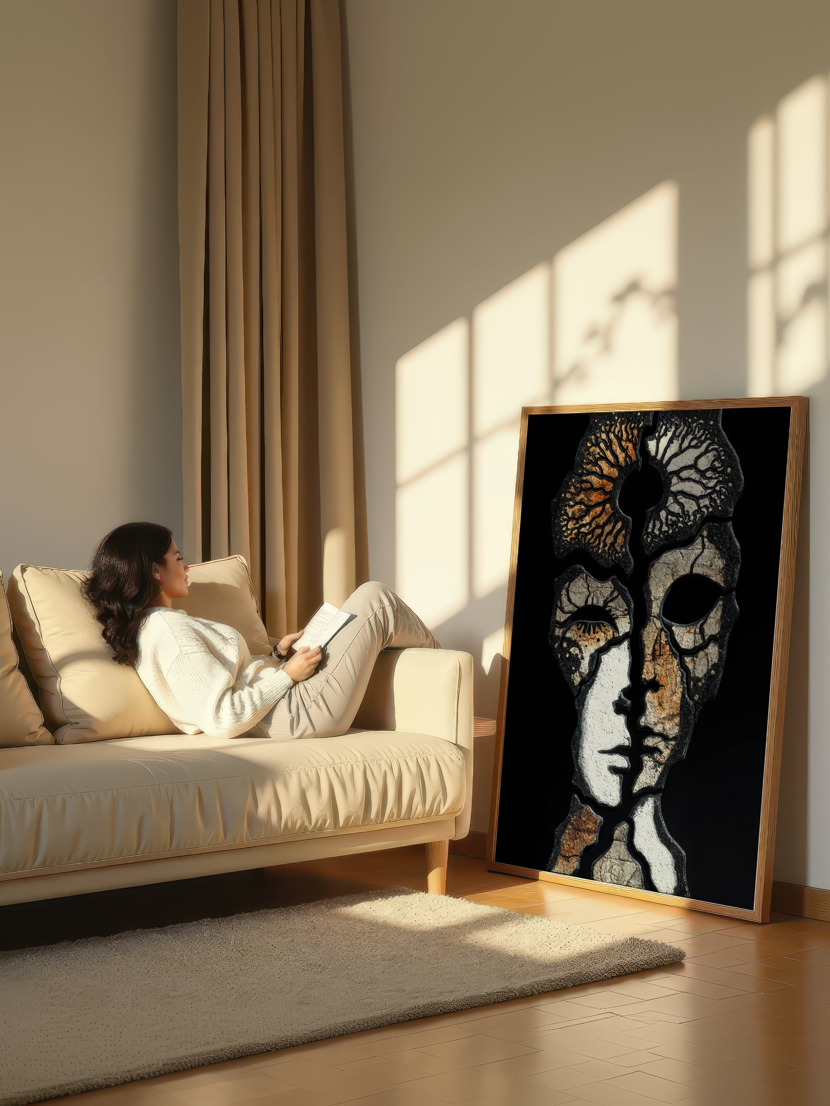 Two Faces – Surreal Gothic Stone Portrait Wall Art 585