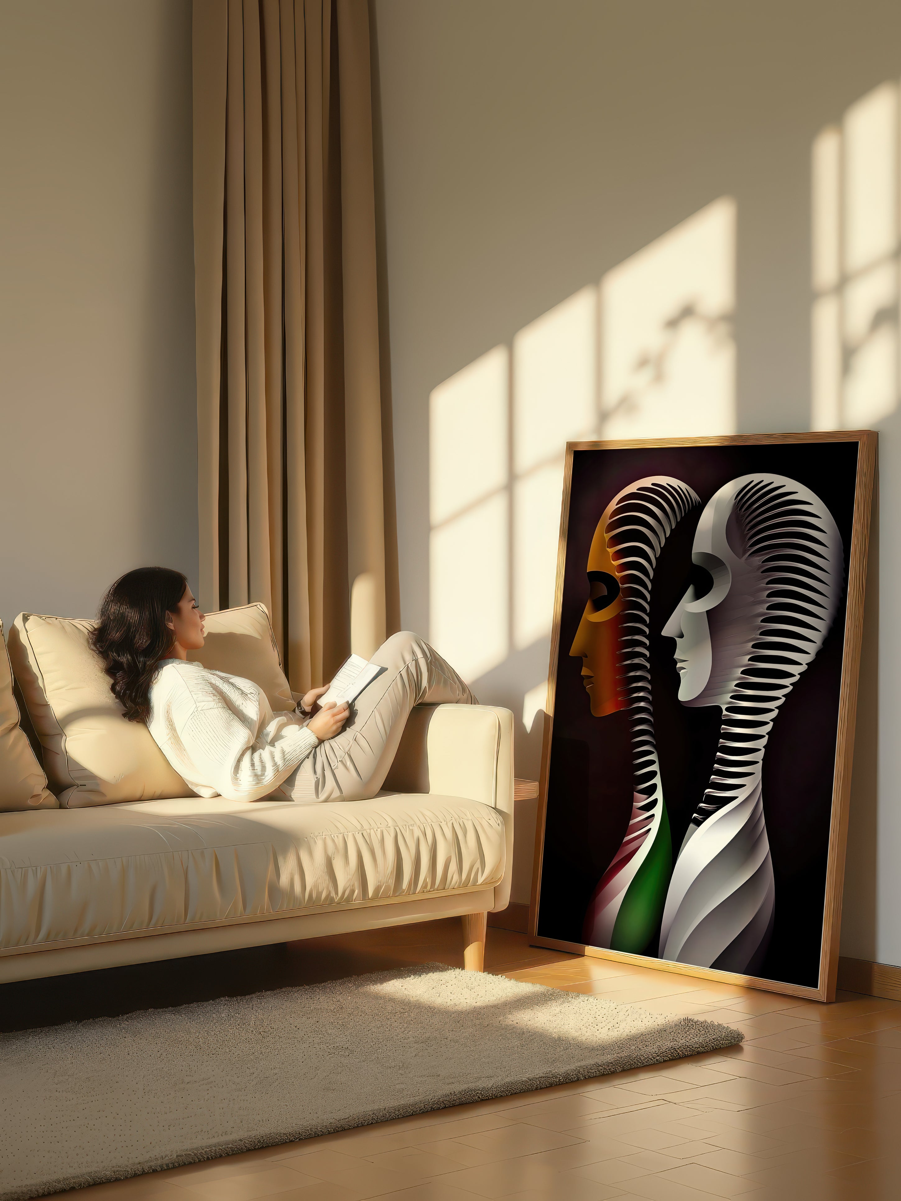 Synchronized Soul – Surreal Bronze Dual Portrait Wall Art 529