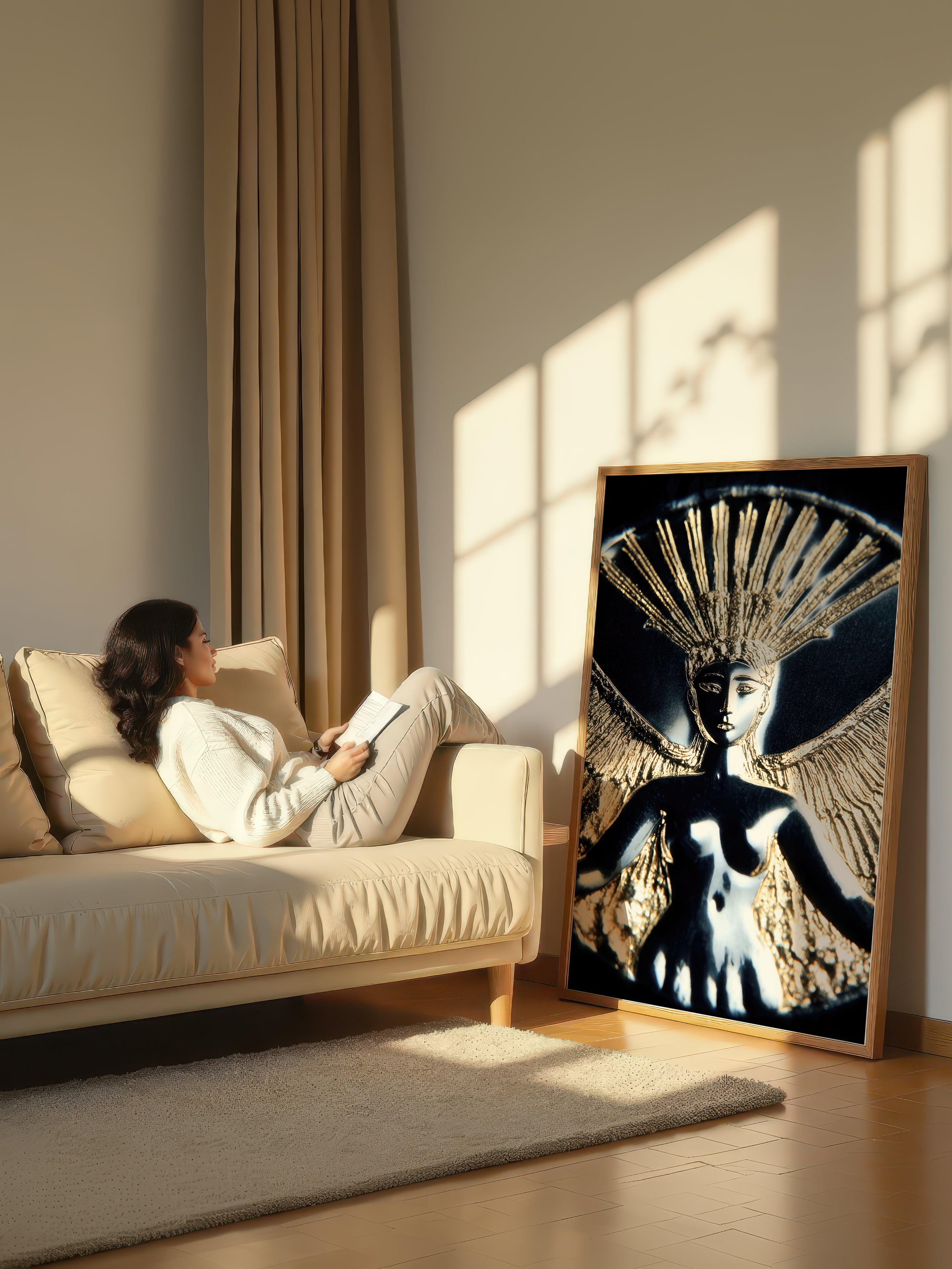 Radiant Wings – Surreal Gold Relief Figure Wall Art 584