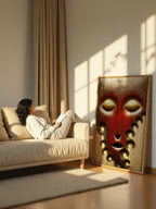 Crimson Silence – Surreal Textured Mask Wall Art 547