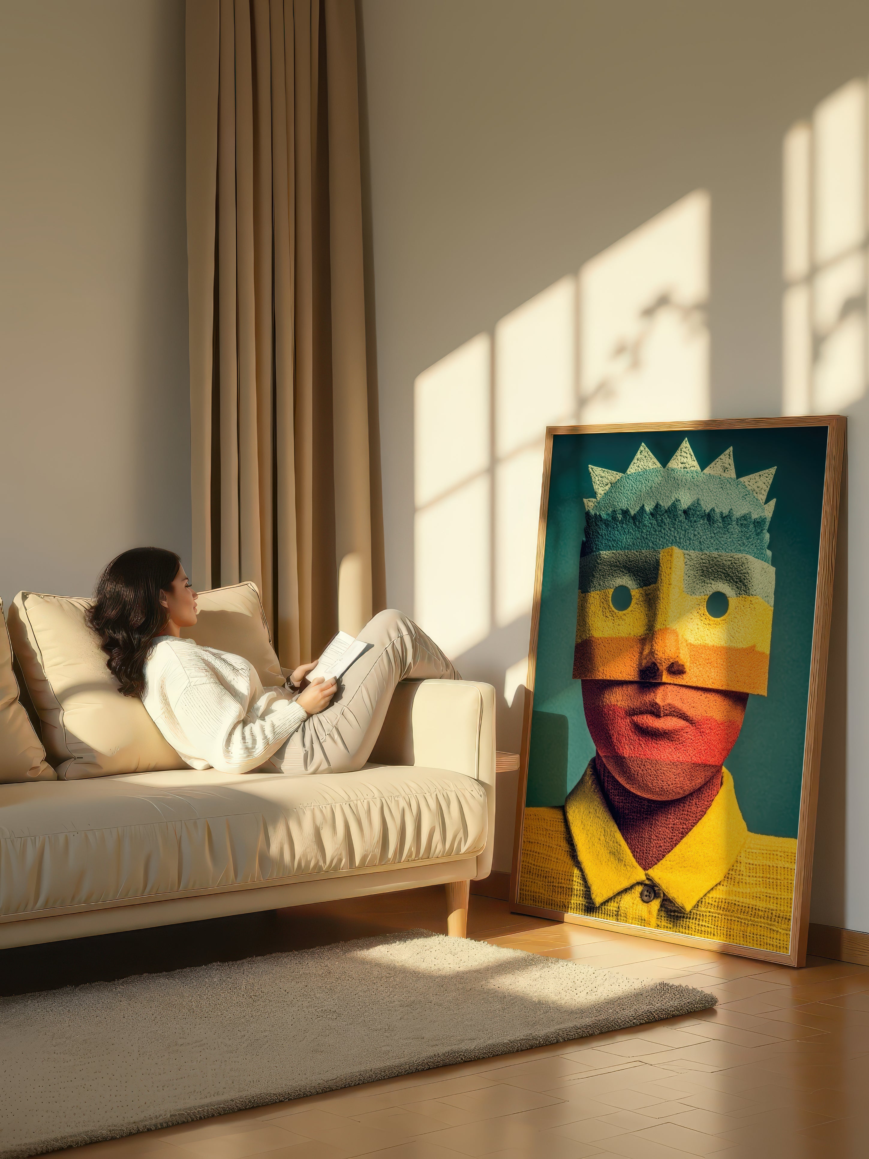 Banded Face – Surreal Craft Textile Portrait Wall Art 456