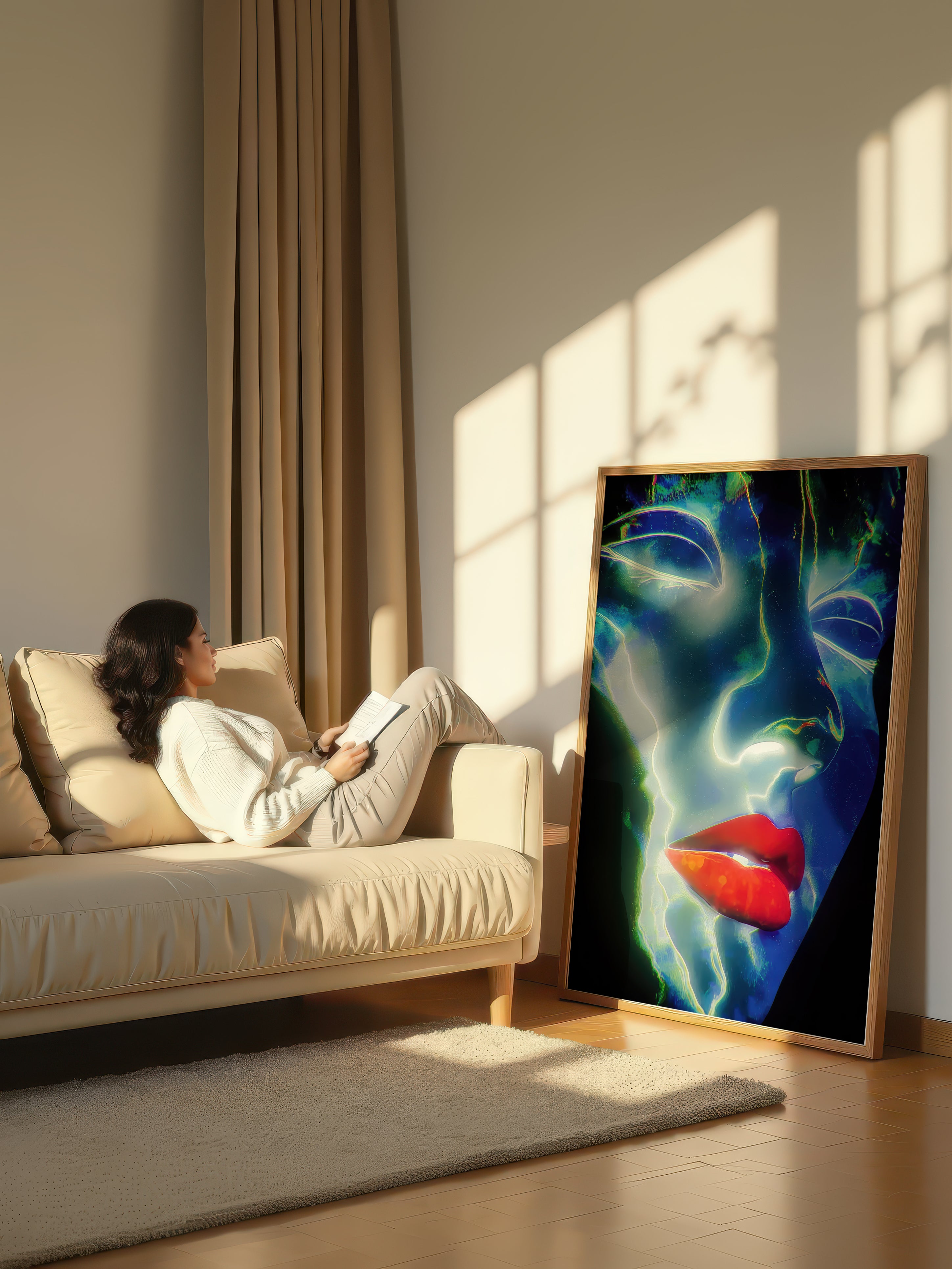 Luminous Dream – Surreal Indigo Portrait Wall Art 558