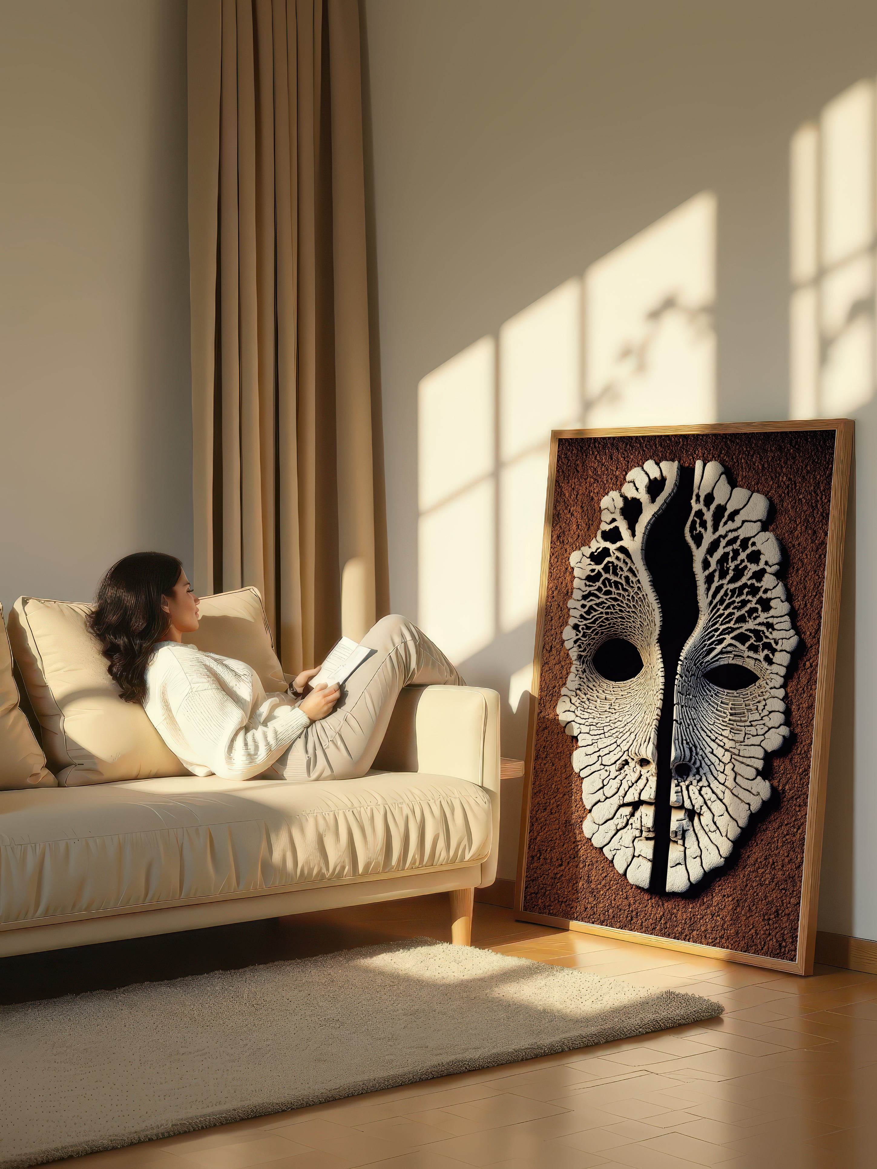 Neural Divide – Surreal Minimalist Mask Wall Art 538