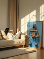Jute Robot – Surreal Folk Art Craft Wall Art 417
