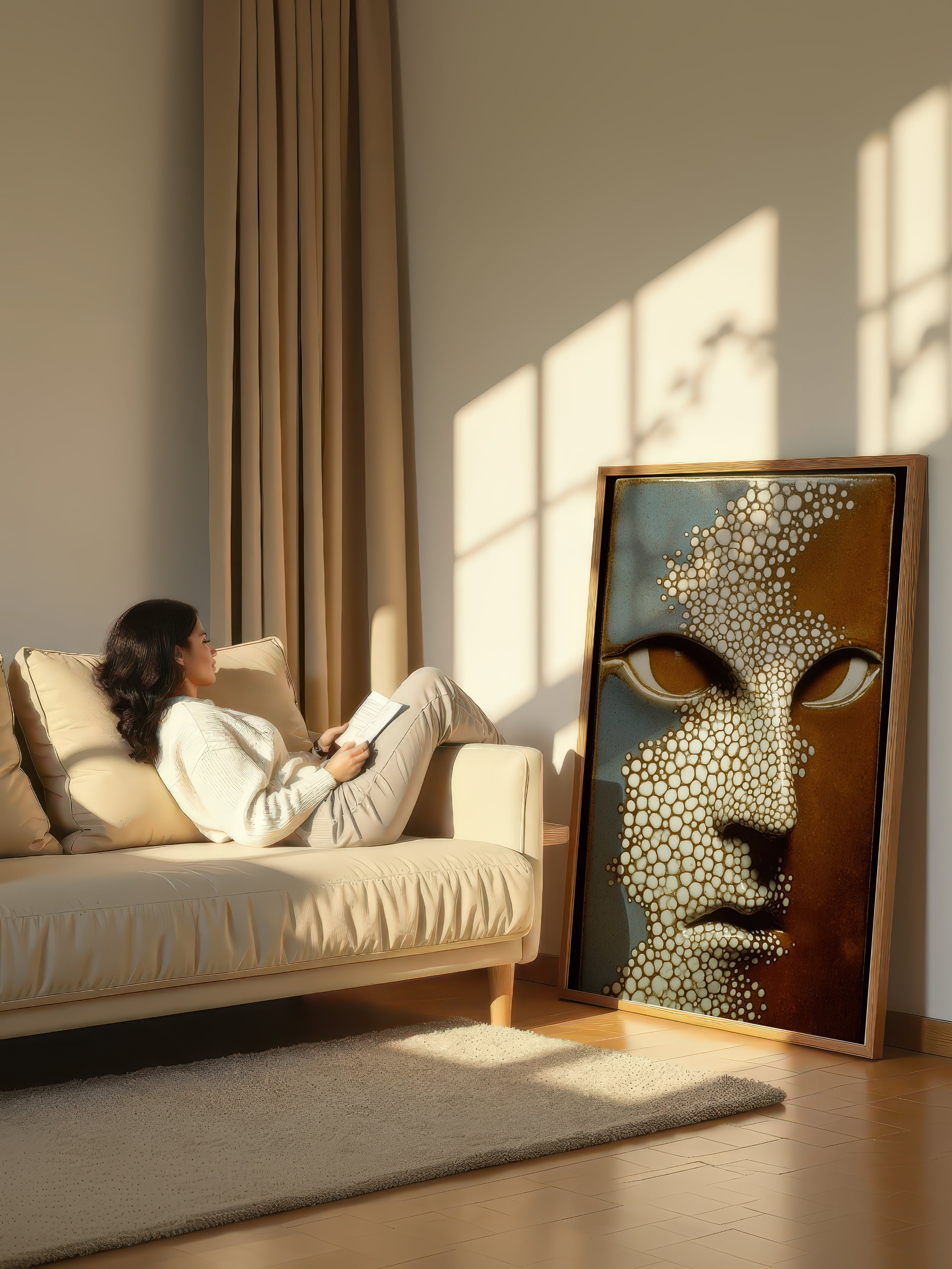 Stone Whisper – Surreal Dual-Tone Mask Wall Art 548