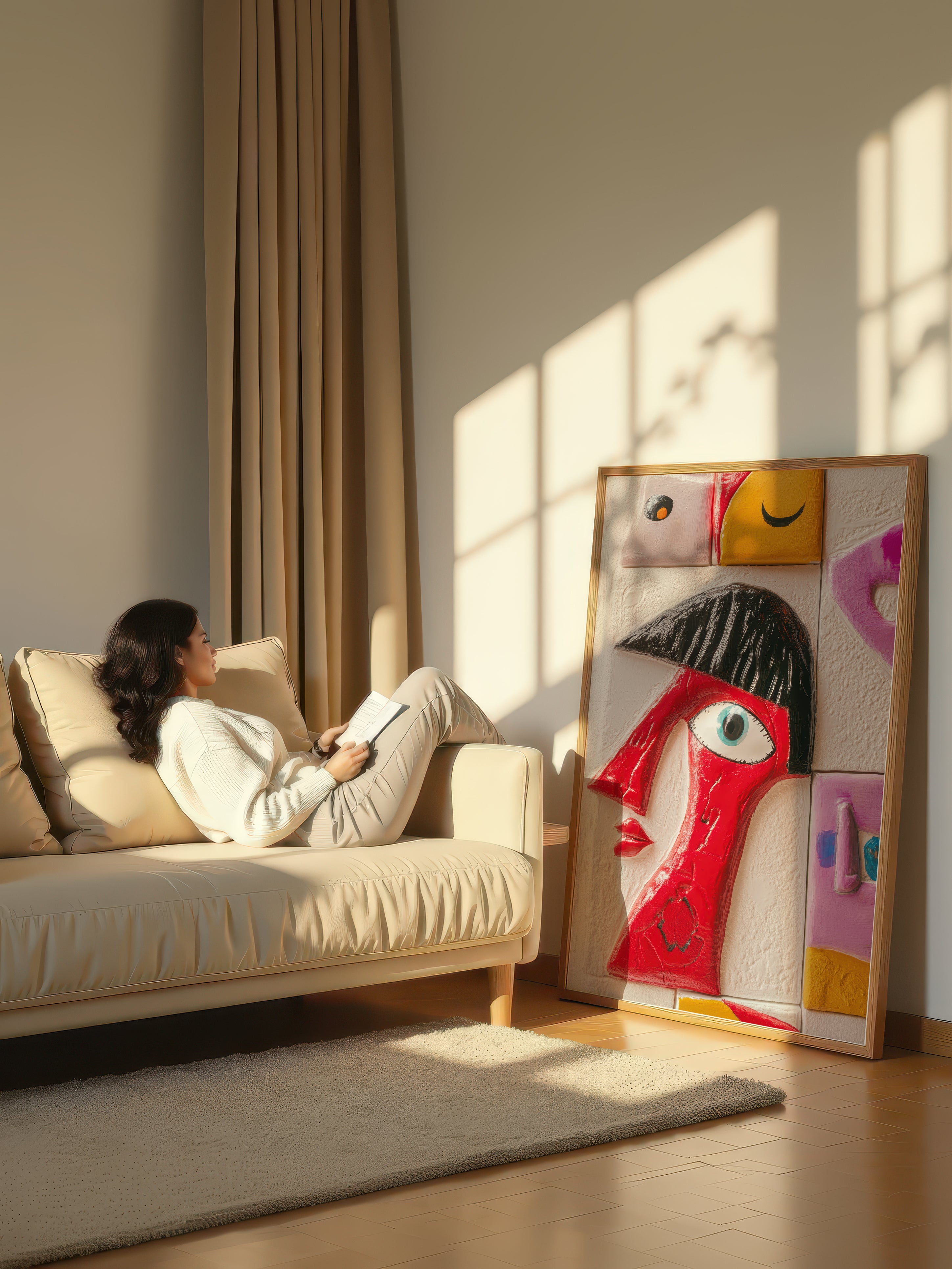 Crimson Observer – Surreal Folk Art Portrait Wall Art 563