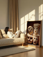 Four Faces – Surreal Wabi Sabi Primitive Figures Wall Art 424
