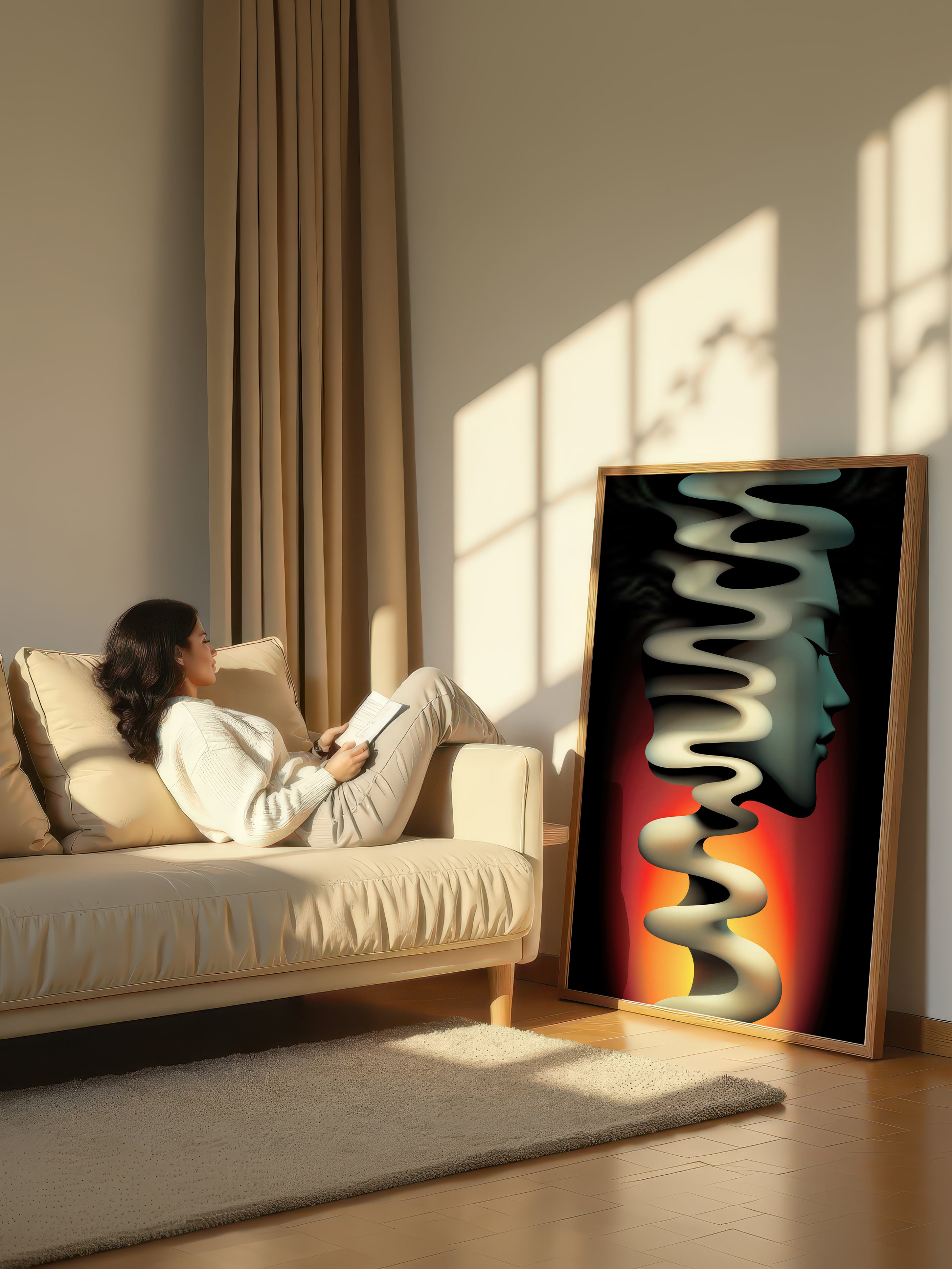 Fluid Mind – Surreal Teal Abstract Portrait Wall Art 513