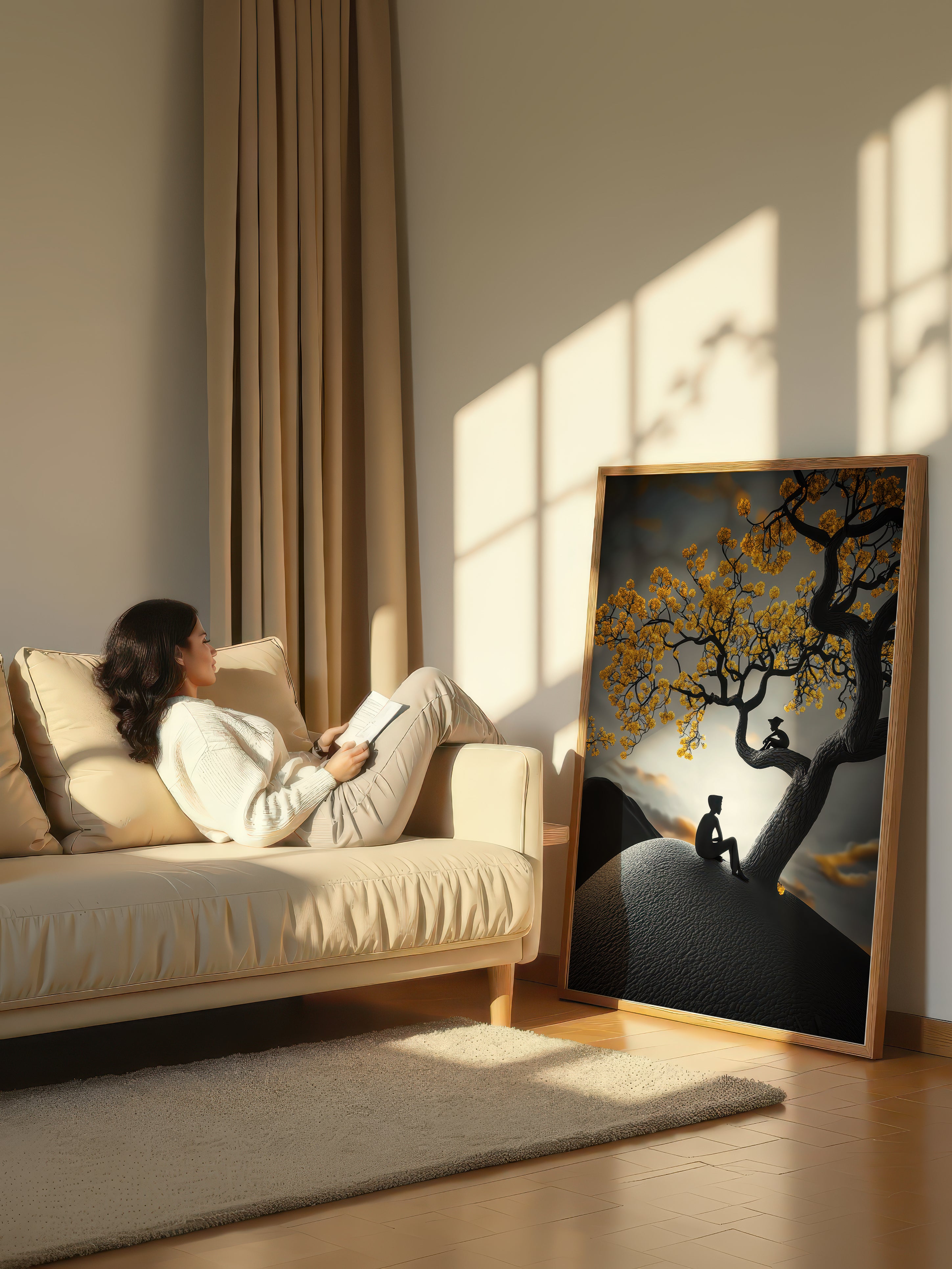 Golden Reflection – Surreal Landscape Tree Wall Art 542
