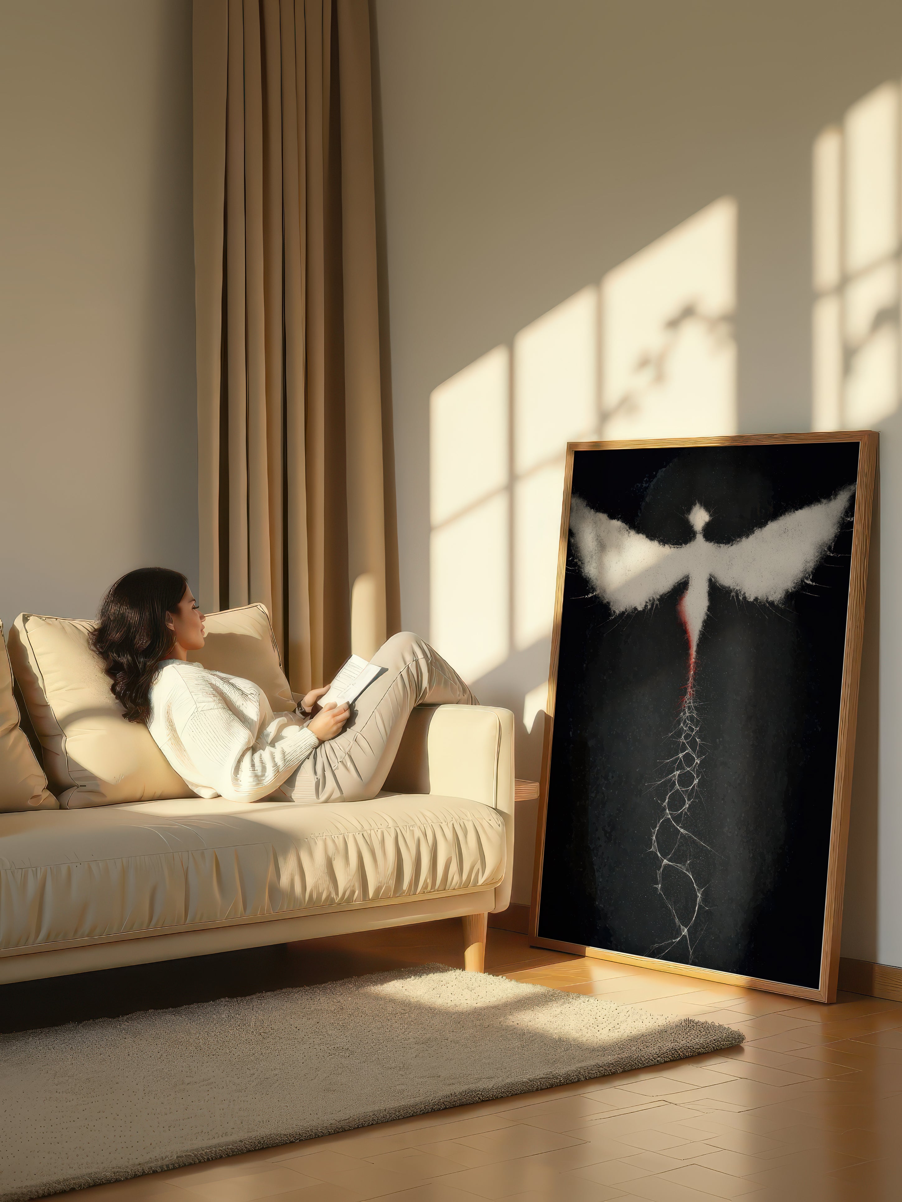 Etheric Descent – Surreal Winged Abstract Wall Art 599