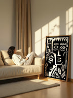 Faces and Symbols – Surreal Folk Art Totem Wall Art 438