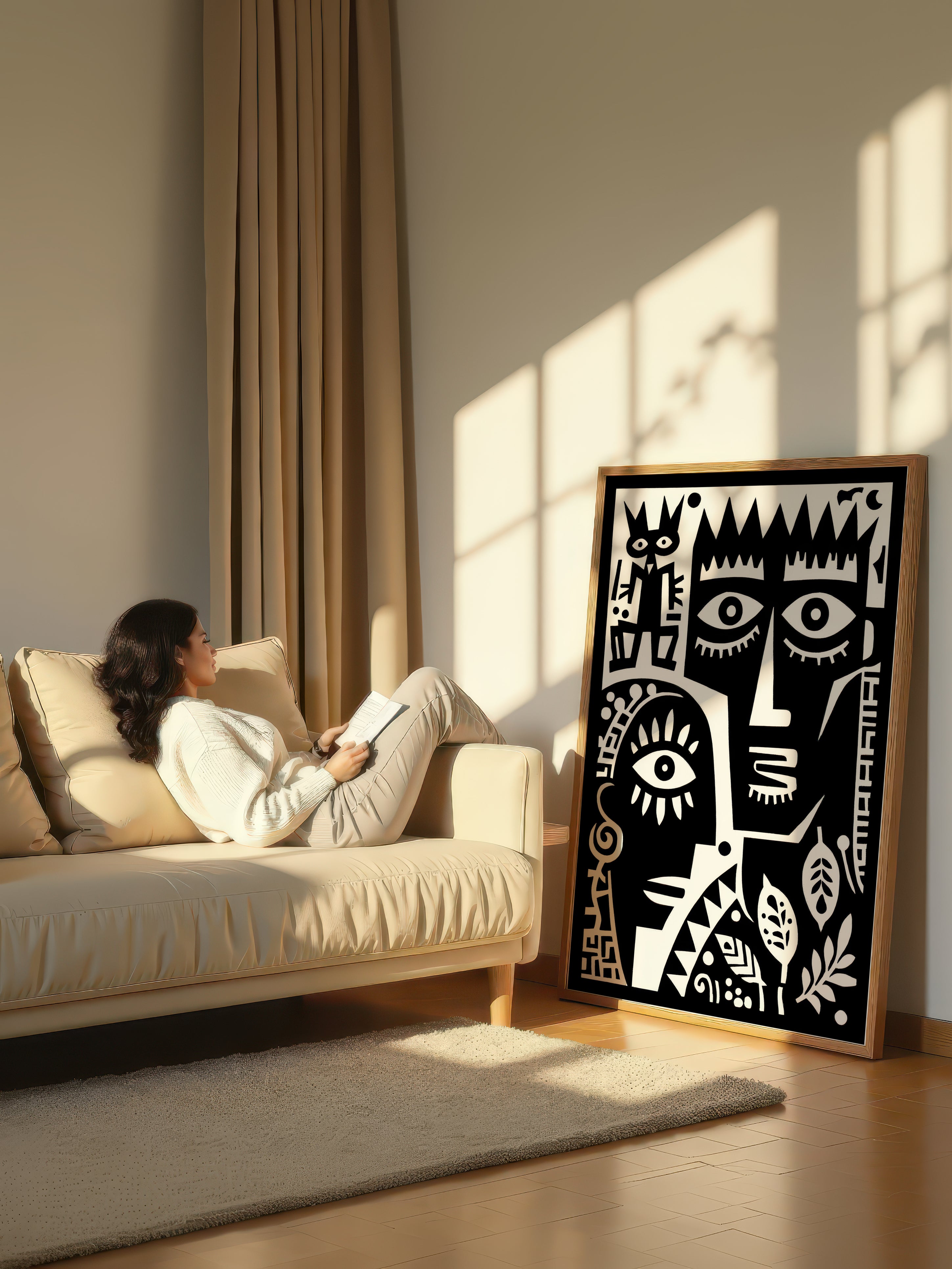 Faces and Symbols – Surreal Folk Art Totem Wall Art 438
