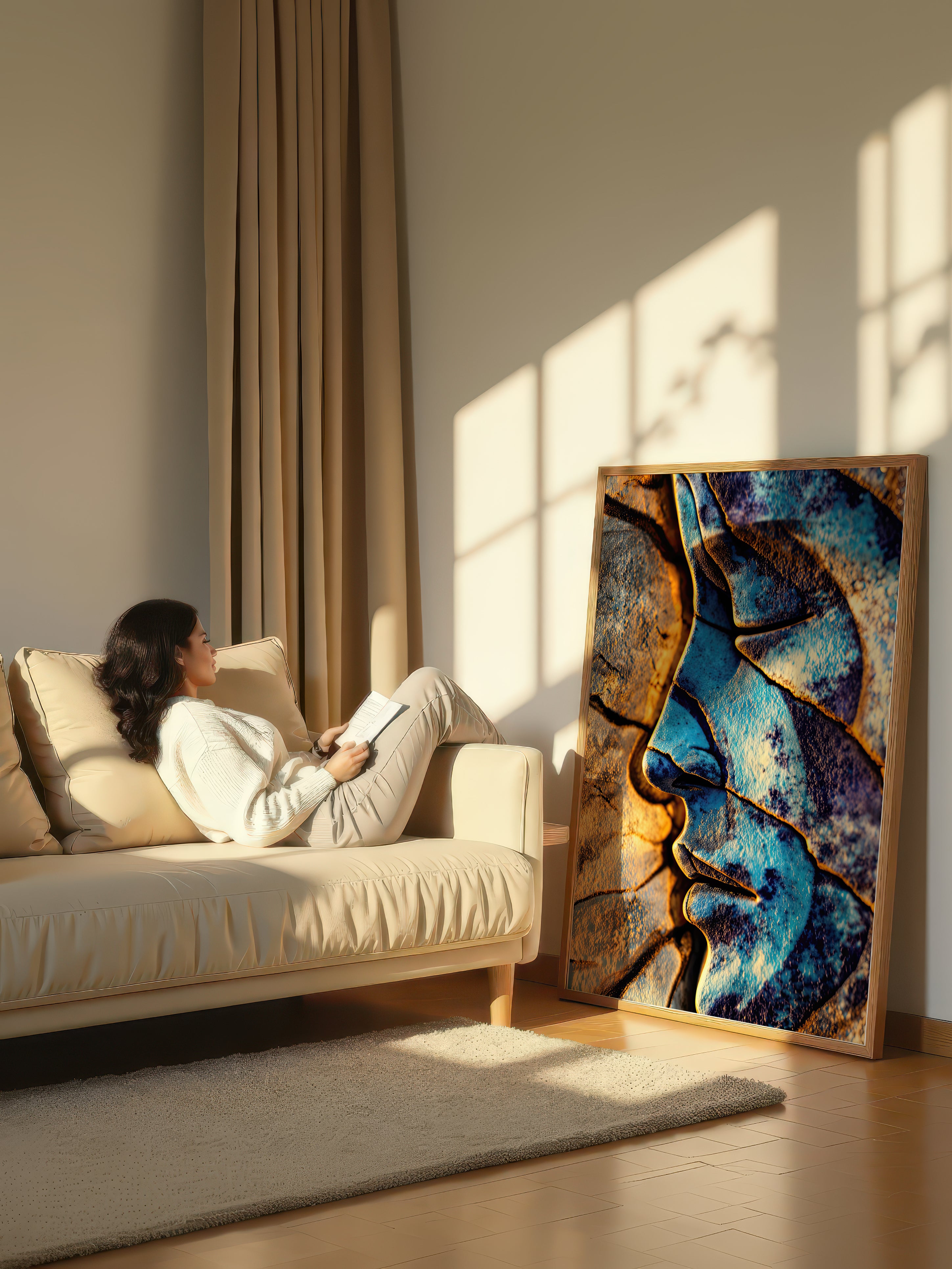 Azure Fissure – Surreal Weathered Portrait Wall Art 549