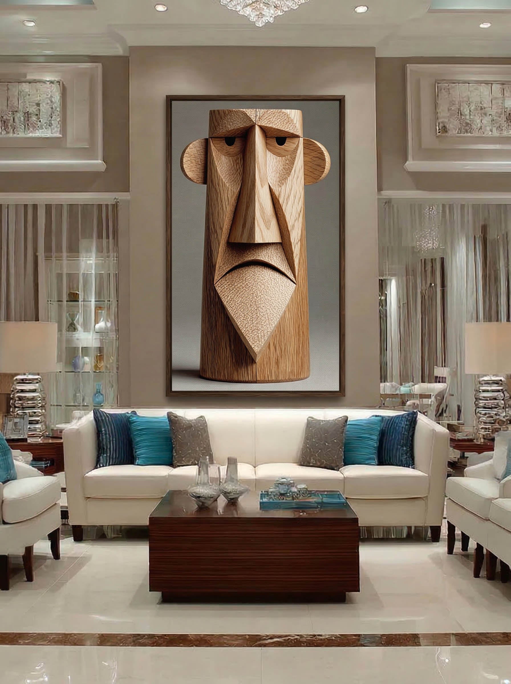 Wooden Face Sculpture – Surreal Sculptural Wall Art 101