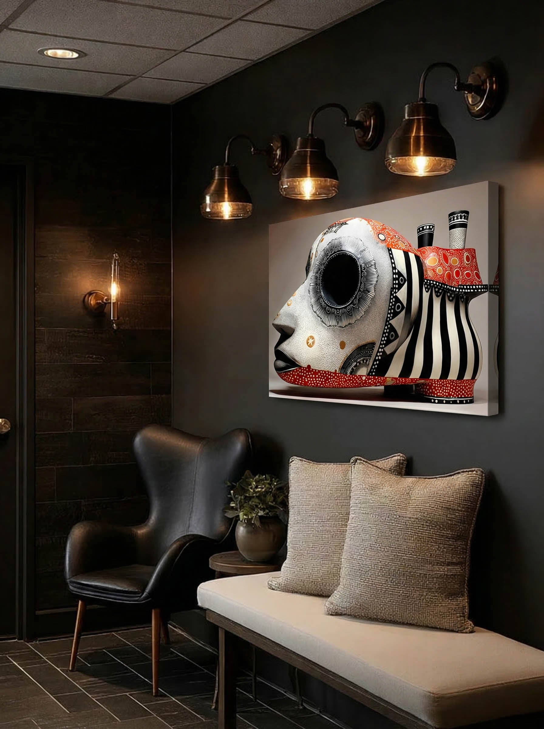 Patterned Vessel – Surreal Folk Art Portrait Wall Art 136