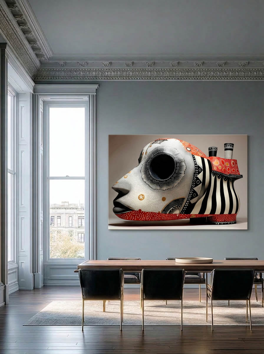 Patterned Vessel – Surreal Folk Art Portrait Wall Art 136