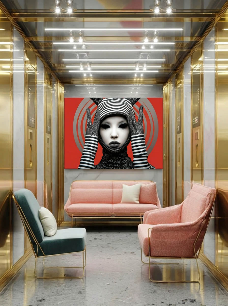 Striped Noir Persona – Surreal Graphic Pop Figure Wall Art 137