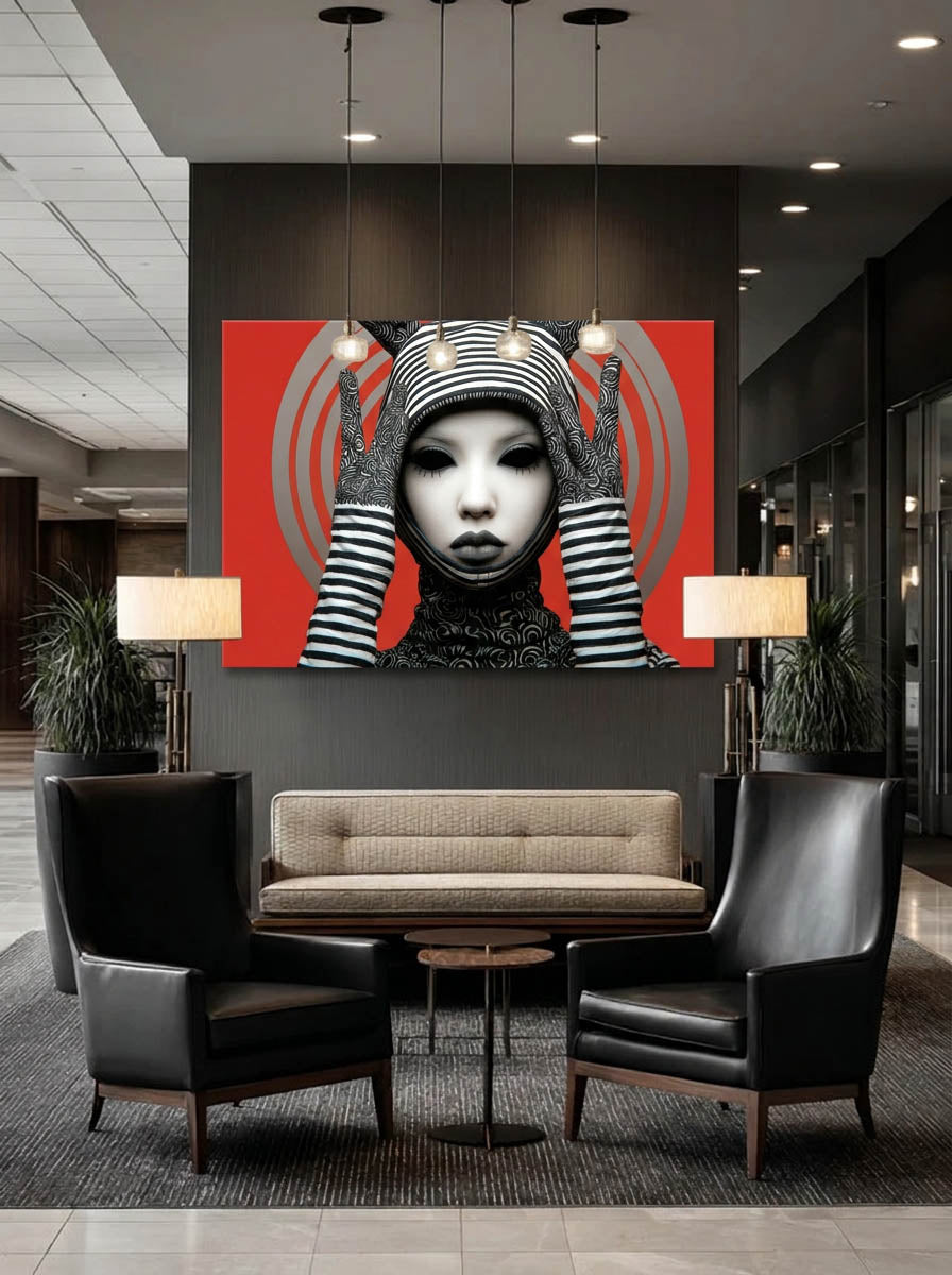 Striped Noir Persona – Surreal Graphic Pop Figure Wall Art 137