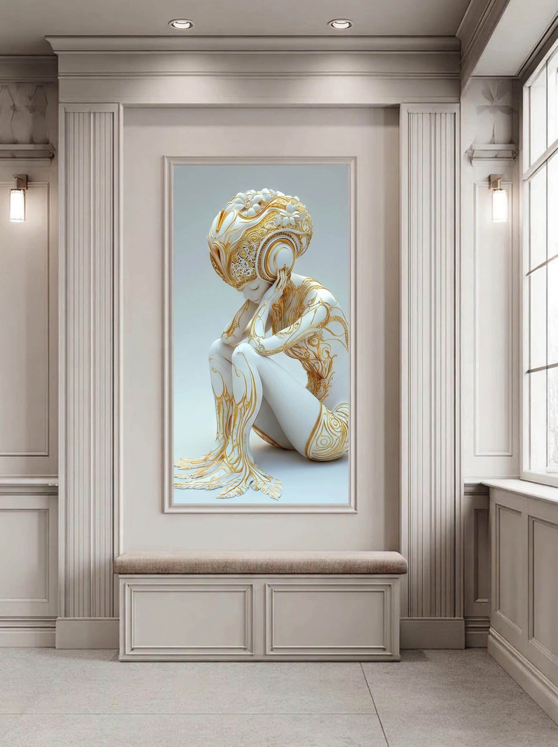 Gold Filigree Figure – Surreal Ornate Wall Art 142