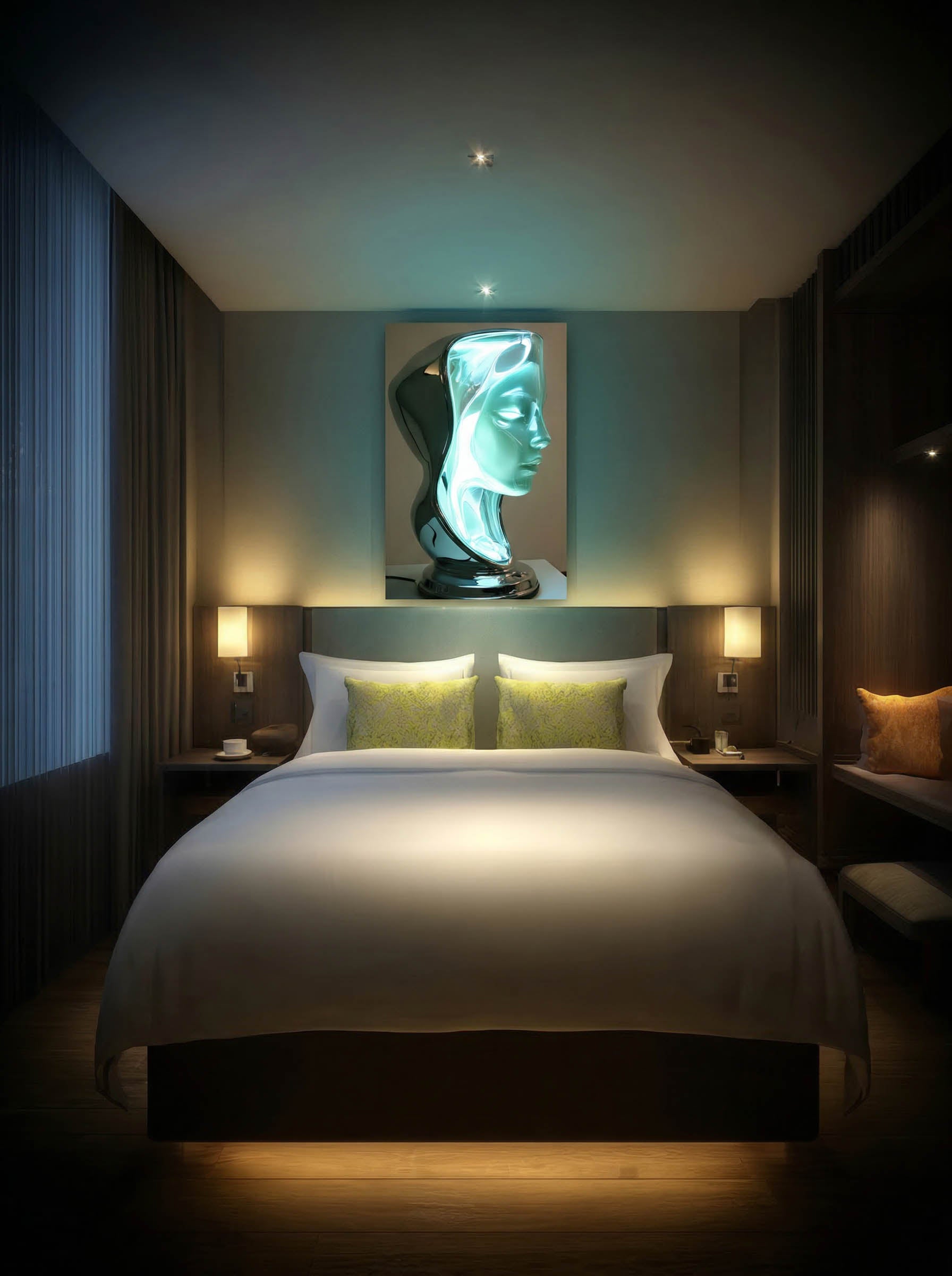 Internal Glow – Surreal Chrome Sculptural Portrait Wall Art 185