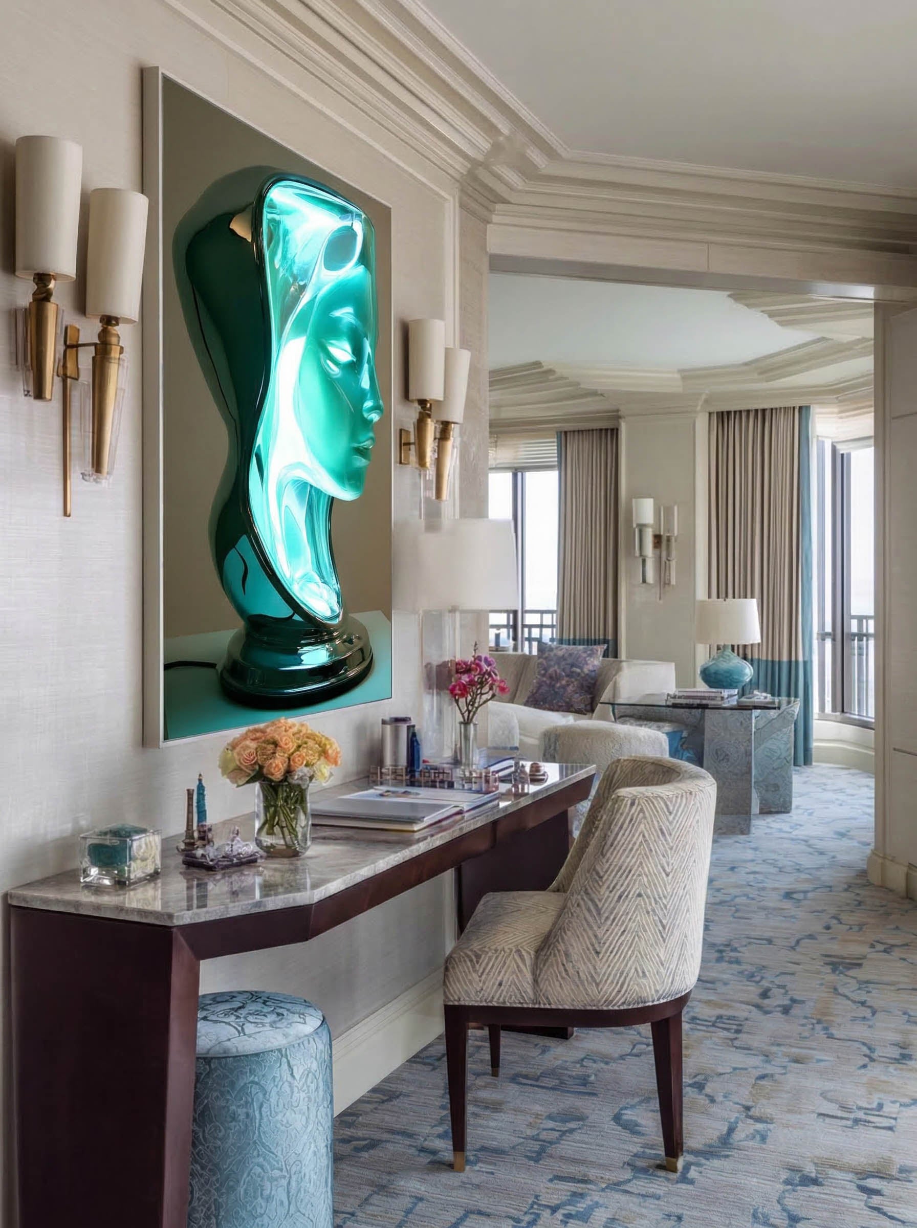 Internal Glow – Surreal Chrome Sculptural Portrait Wall Art 185