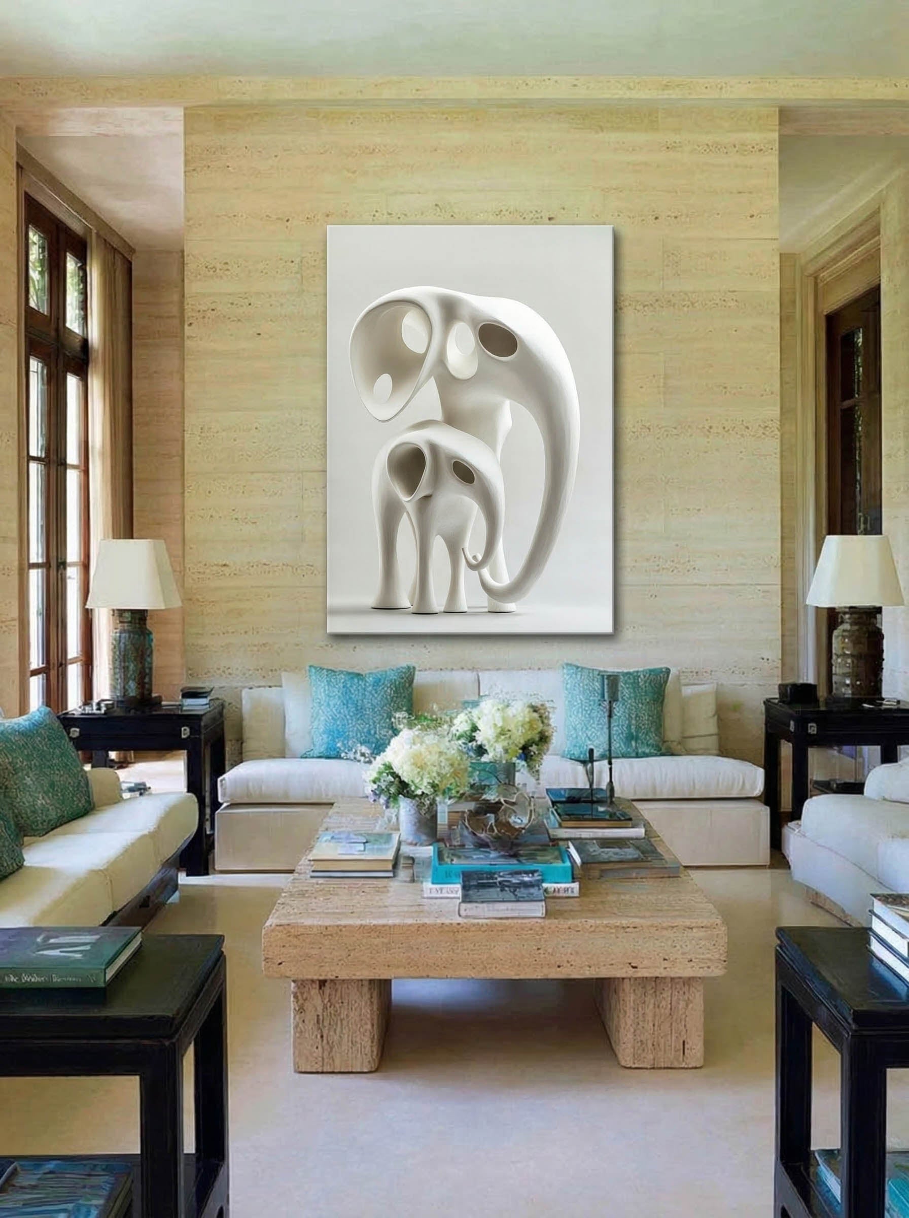 Ivory Echo – Surreal Minimalist Elephant Sculpture Wall Art 193