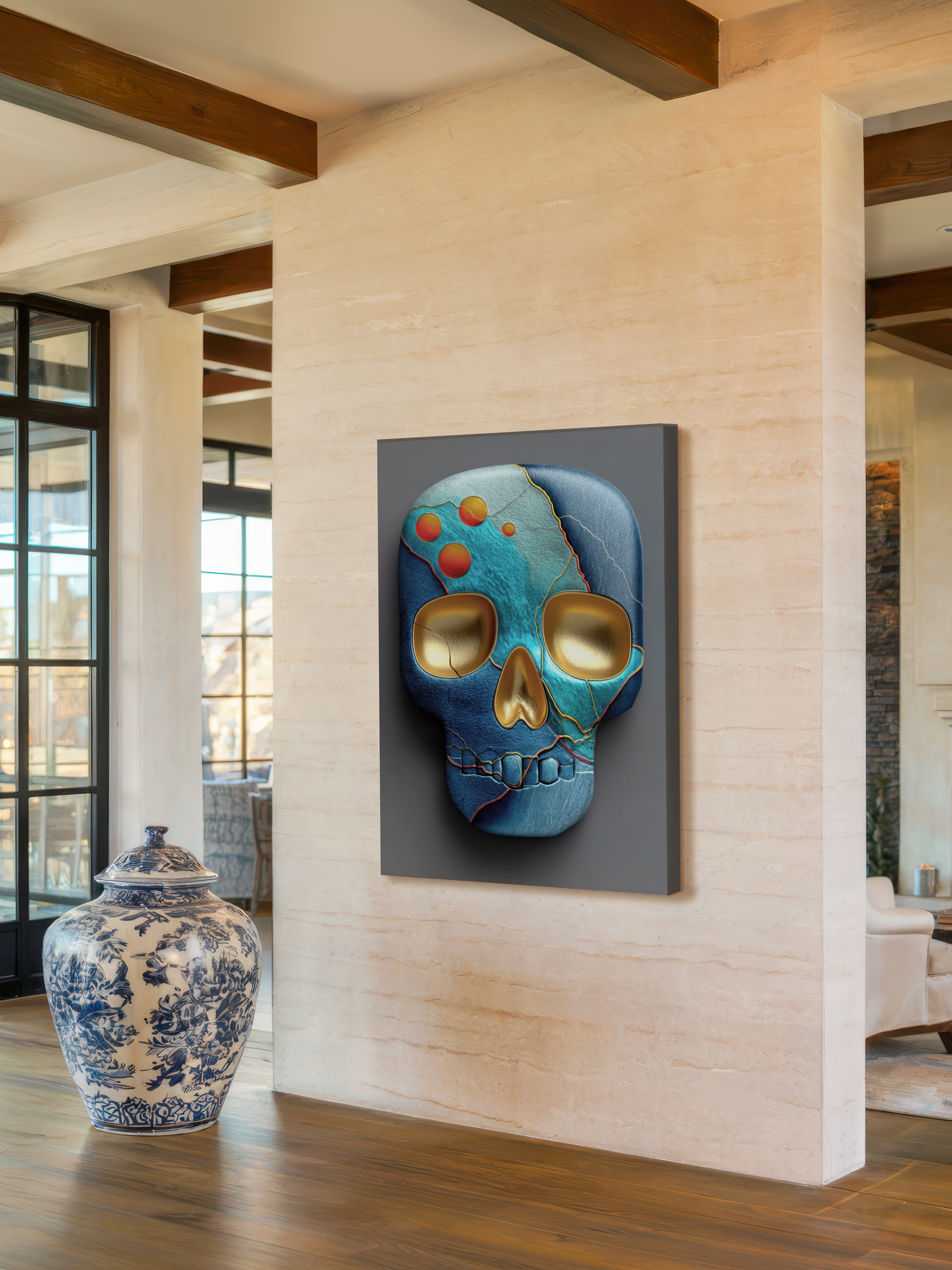 Teal Skull – Surreal Kintsugi Skull Wall Art 407