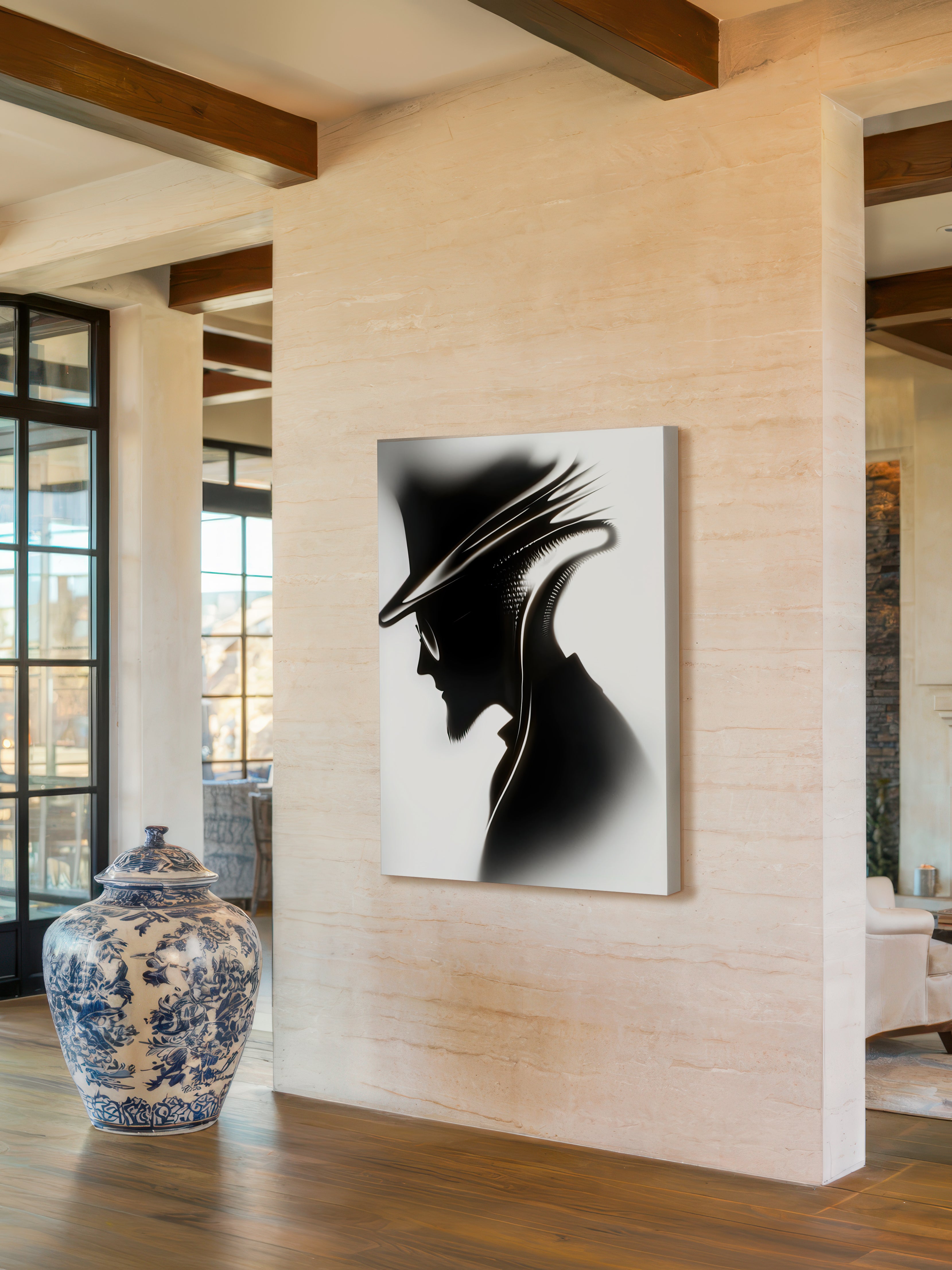 Noir Elegance – Surreal Futuristic Gentleman Wall Art 516