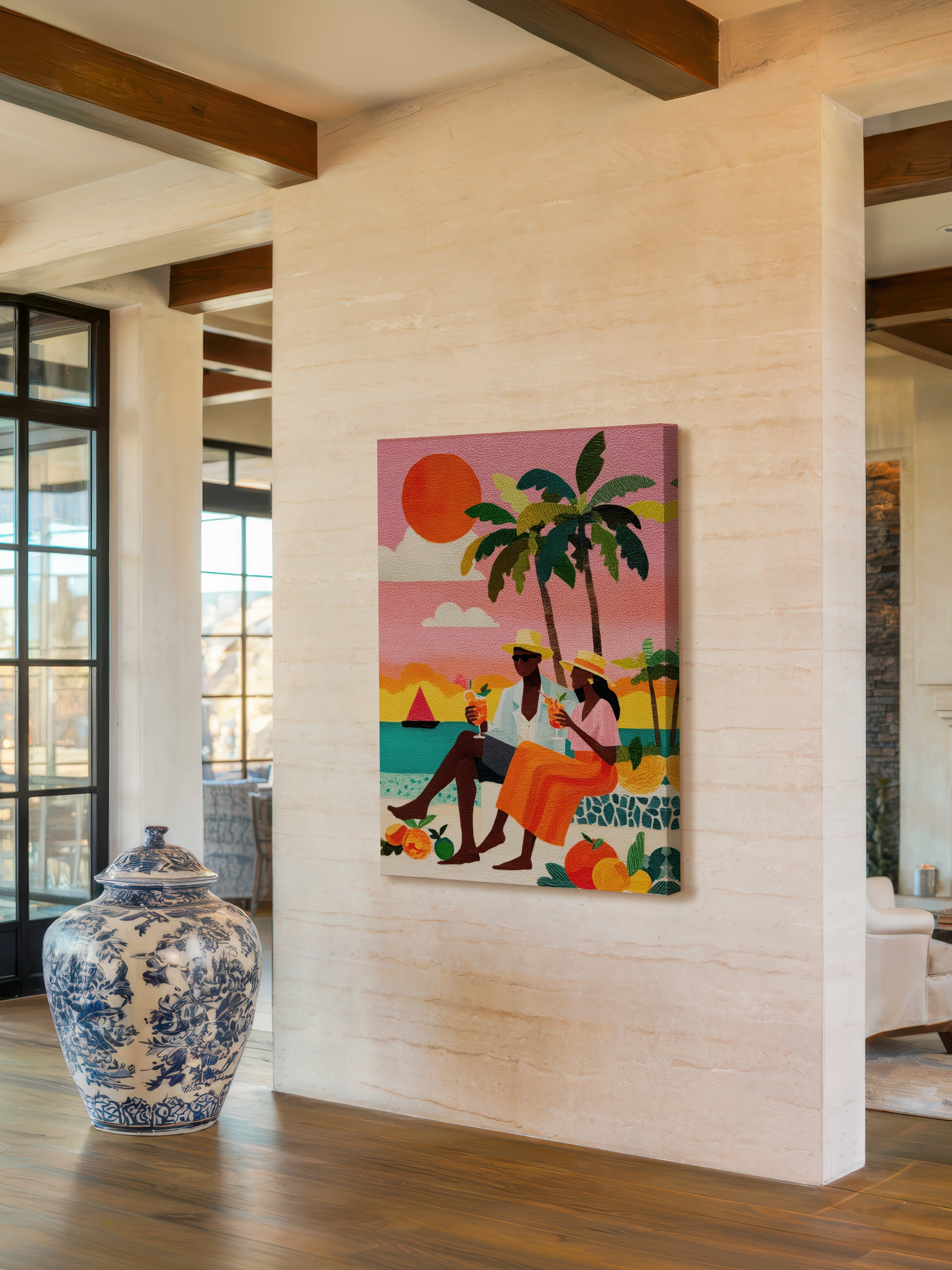 Sunset Cocktails – Surreal Tropical Graphic Couple Wall Art 458