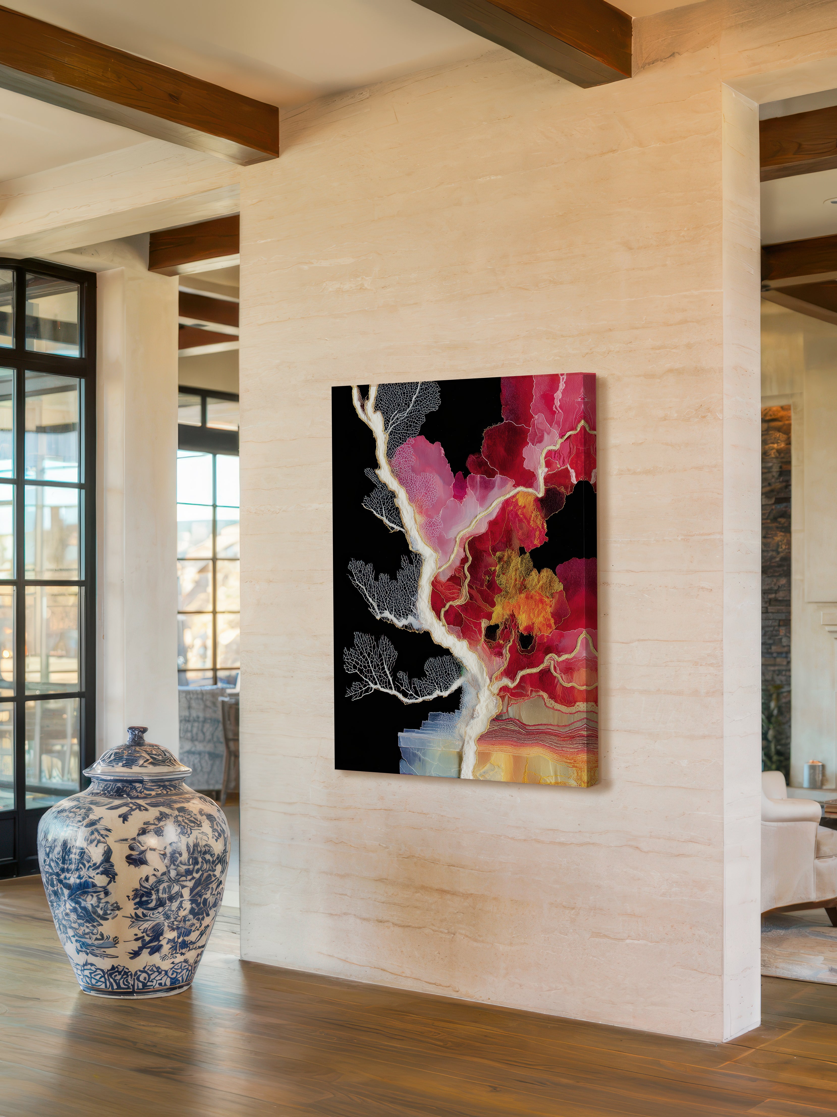 Coral and Crimson – Surreal Organic Abstract Wall Art 444