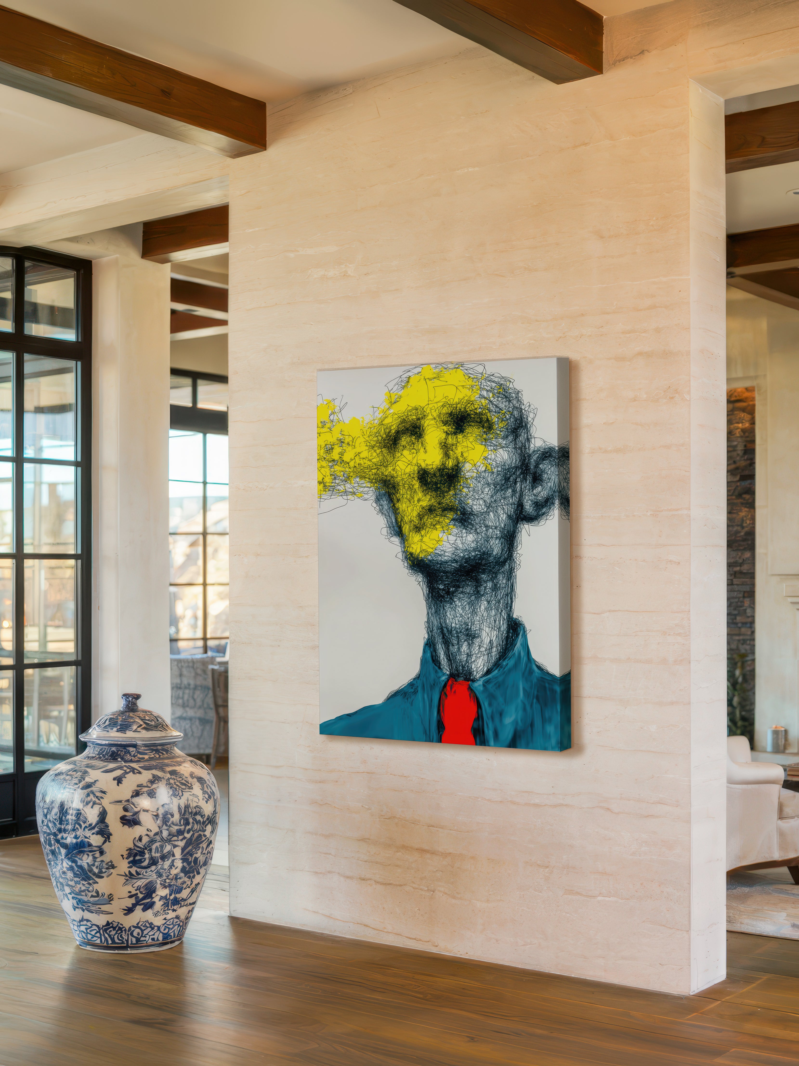 Yellow Splash – Surreal Expressive Line Portrait Wall Art 426
