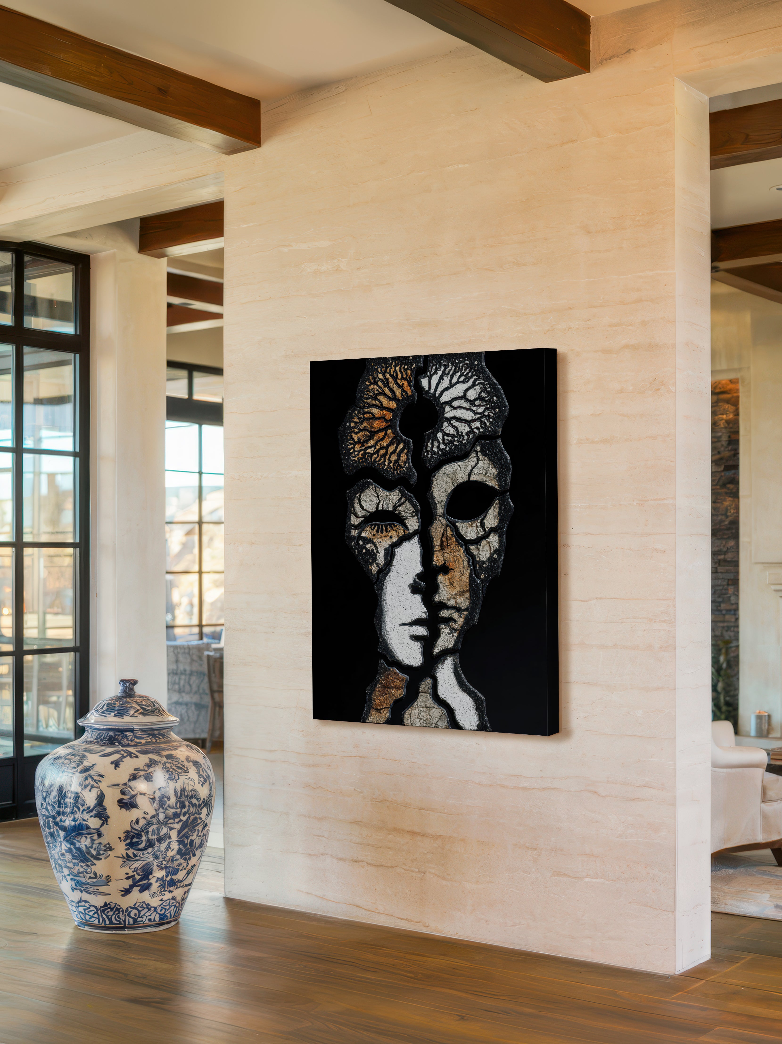 Two Faces – Surreal Gothic Stone Portrait Wall Art 585