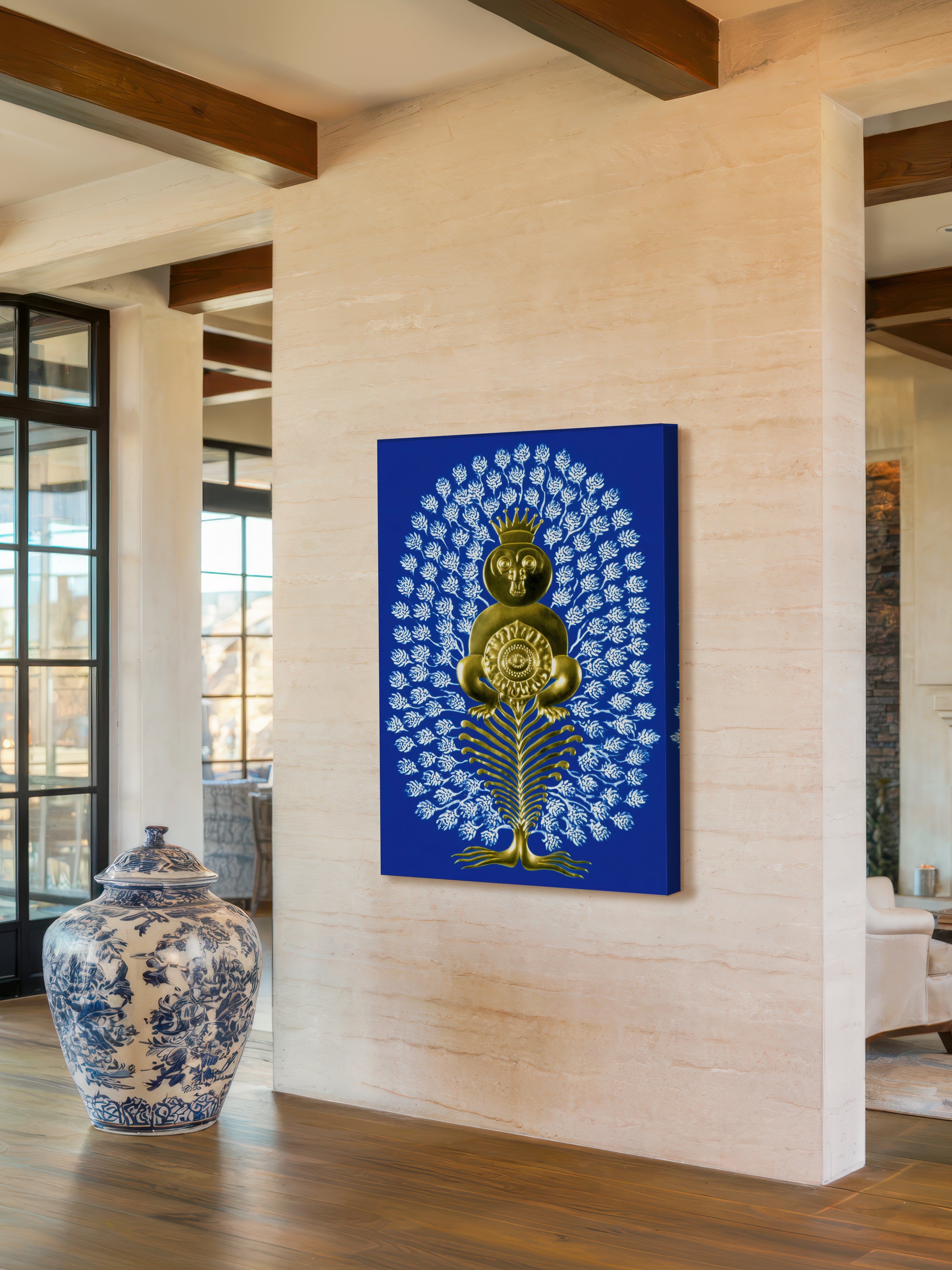 Gold Monkey King – Surreal Folk Art Decorative Wall Art 583