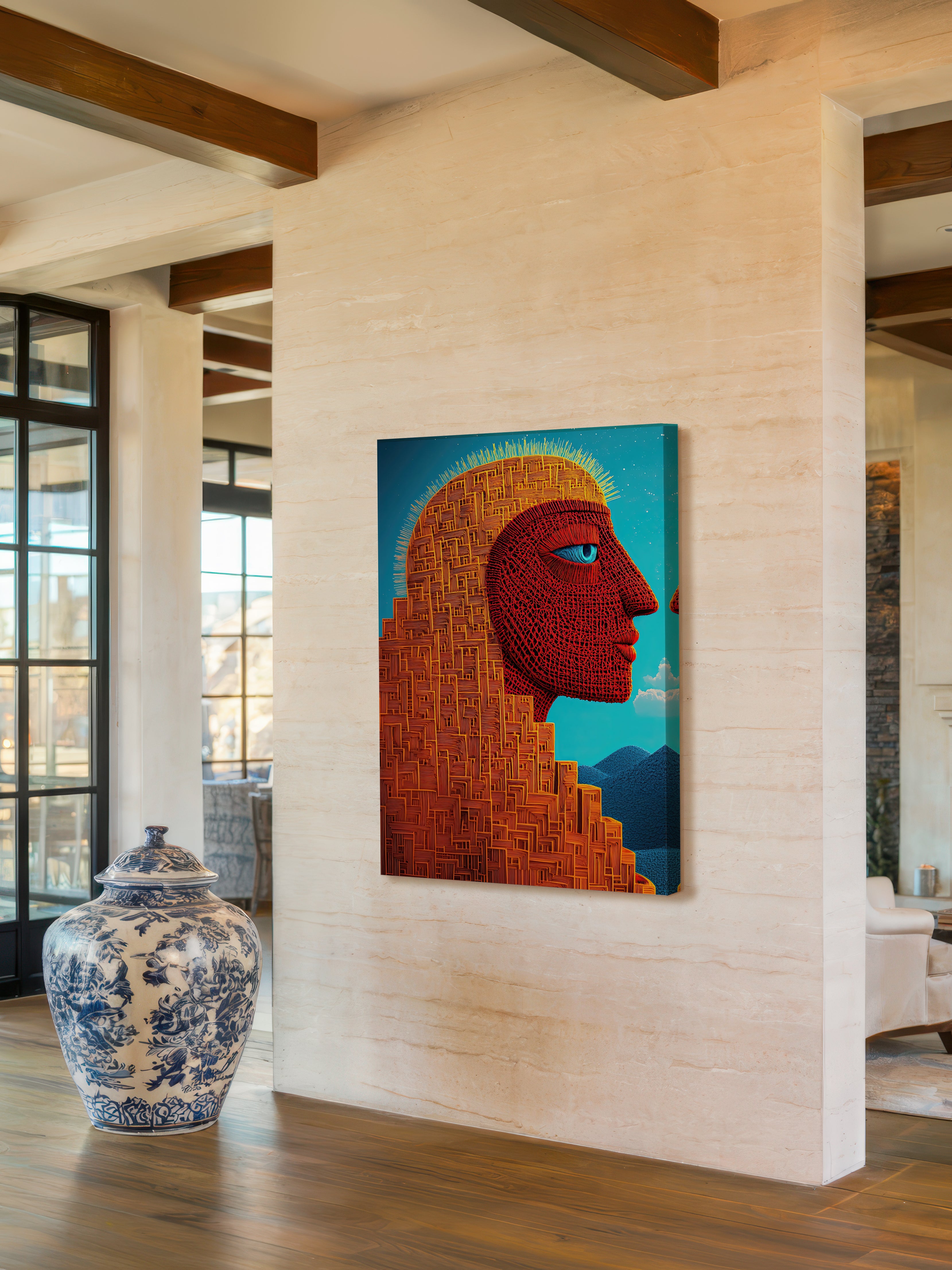 Ochre Monument – Surreal Folk Architecture Wall Art 572