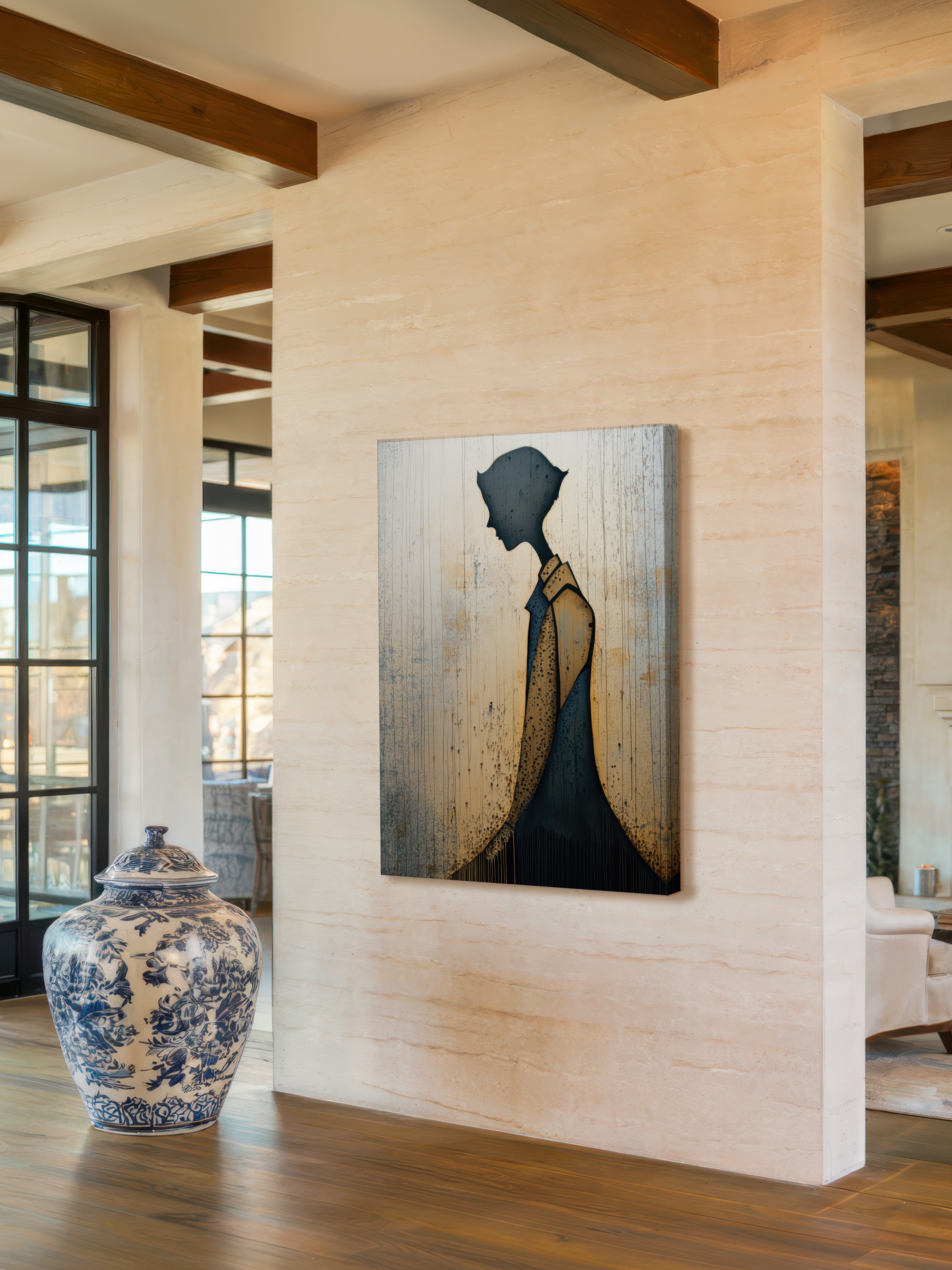 Still Coat – Surreal Urban Textured Silhouette Wall Art 476