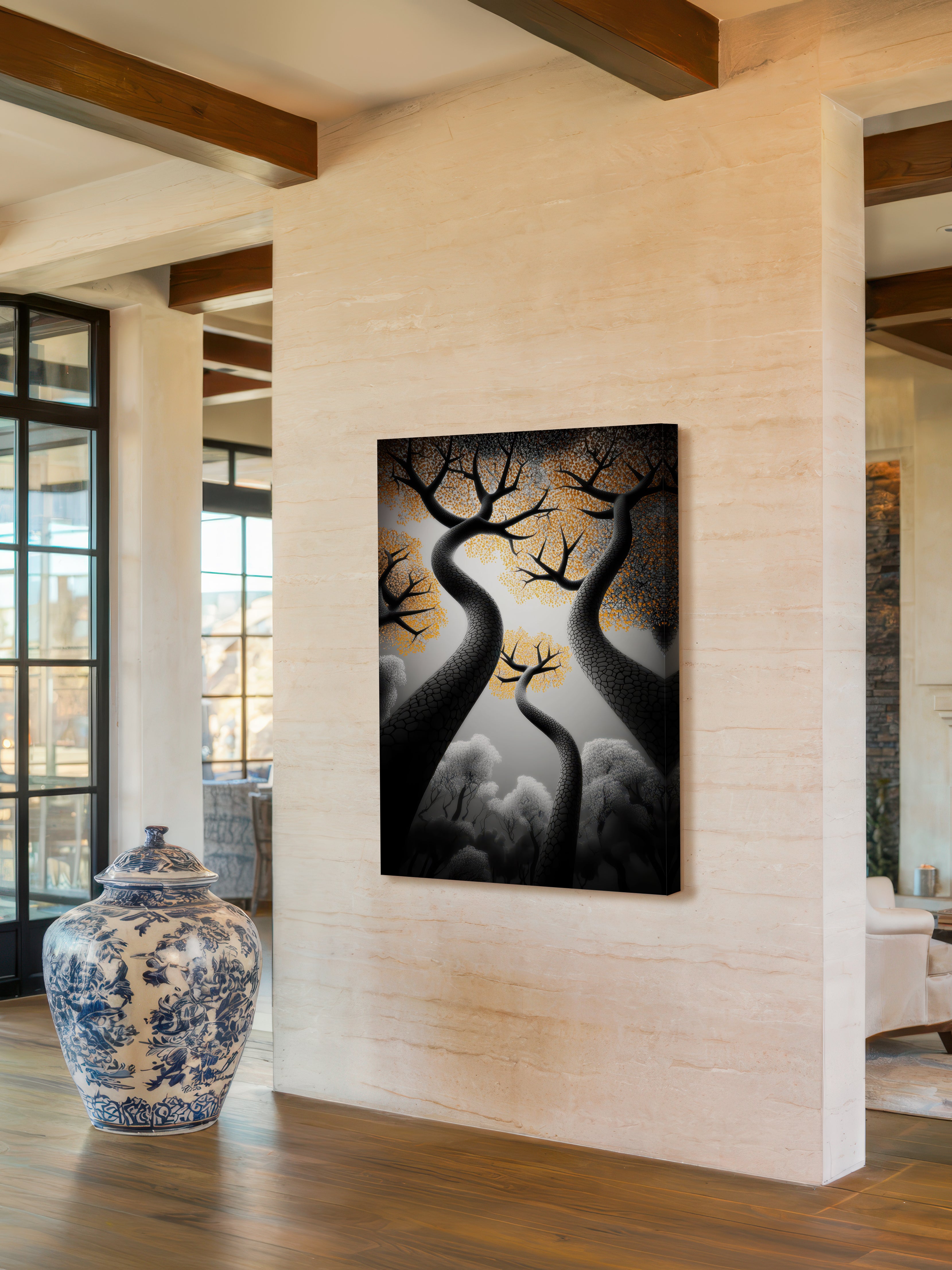 Golden Ascent – Surreal Autumn Forest Wall Art 541